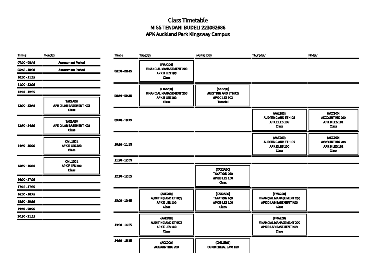 TIME Table Class Timetable MISS TENDANI BUDELI 223062686 APK Auckland
