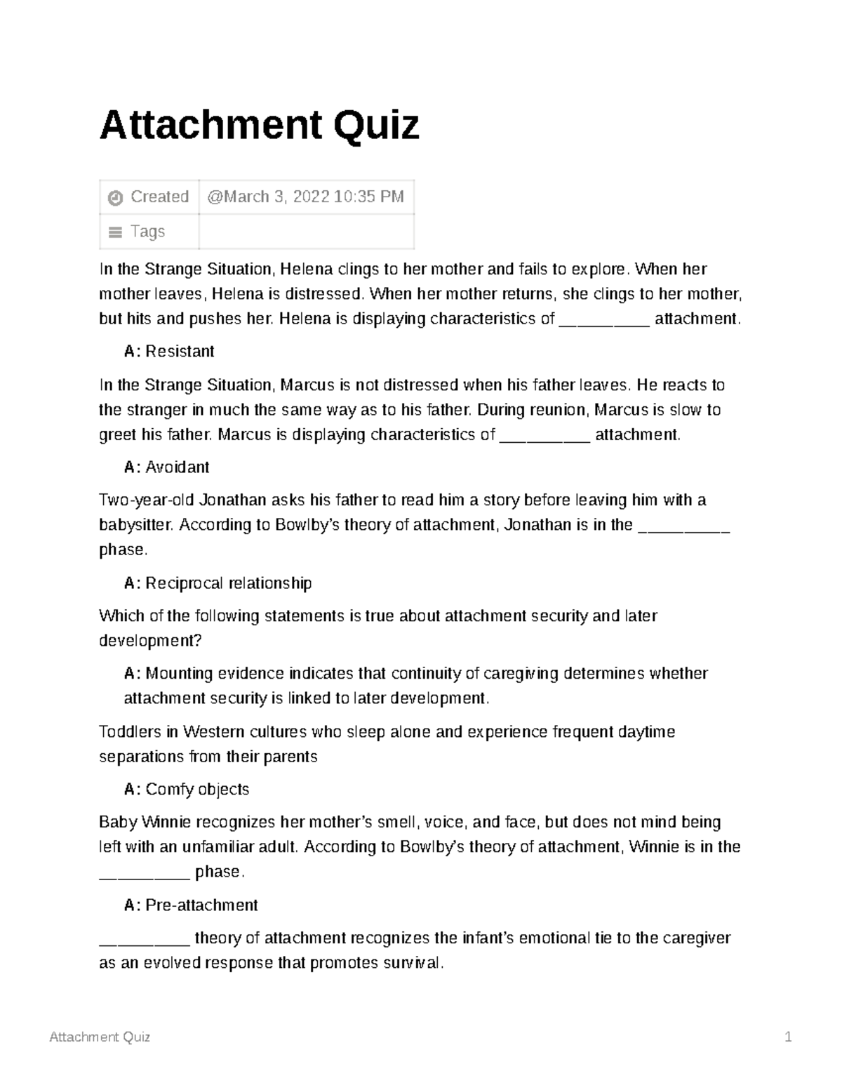 Attachment Quiz Professor Anna Jankowska Attachment Quiz 1