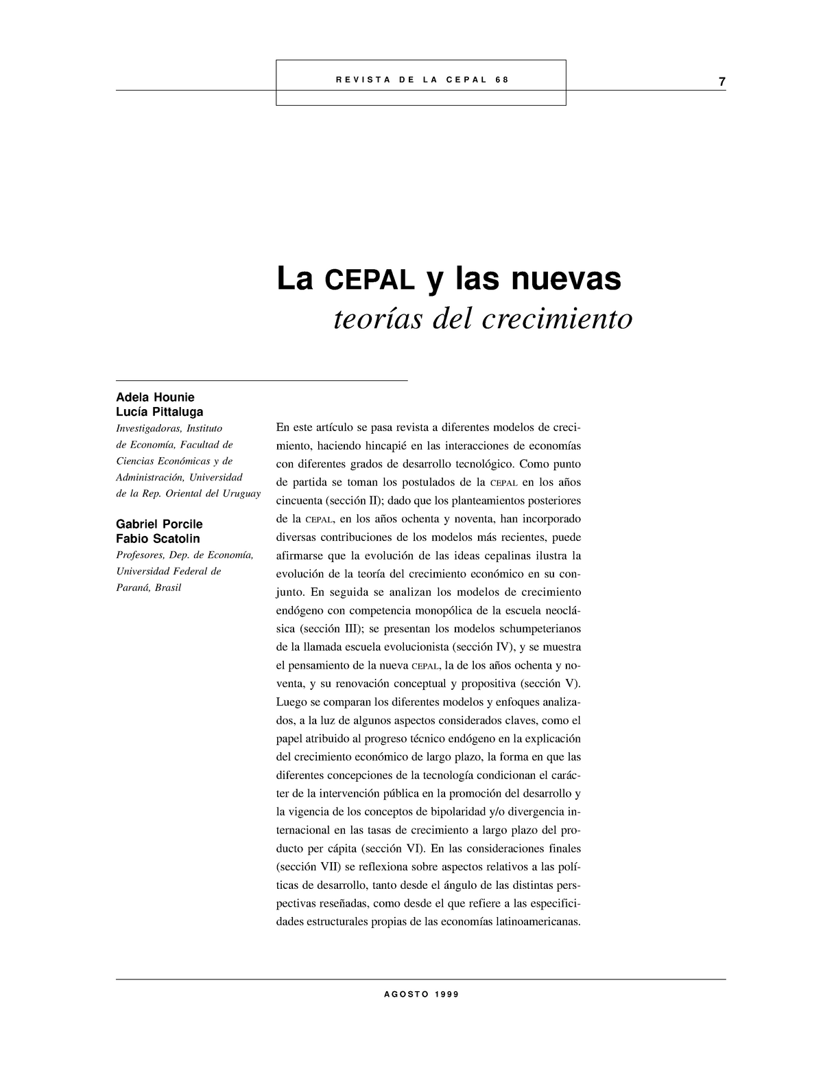 3 Crecimiento Cepal - Nota: 9 - REVISTA DE LA CEPAL 68 • AGOSTO 1999 LA ...