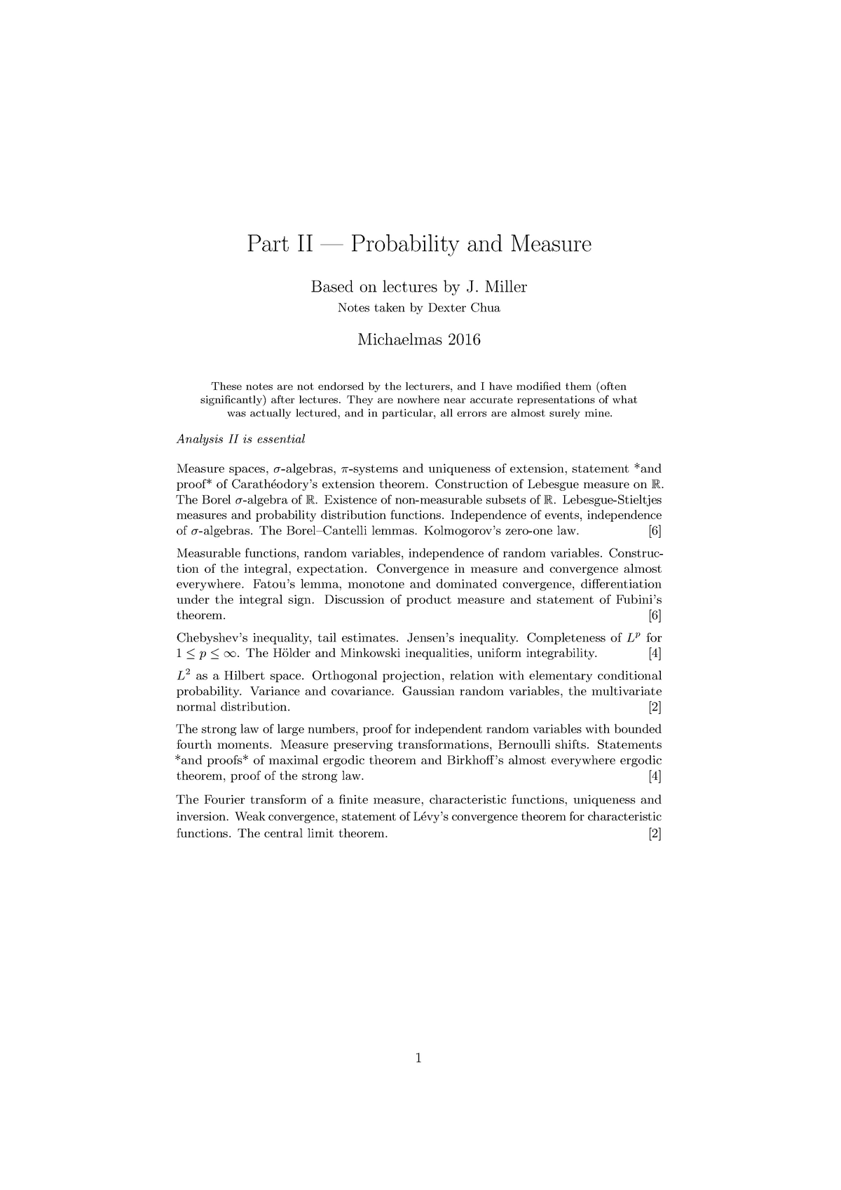 Probability And Measure - Part II — Probability And Measure Based On ...