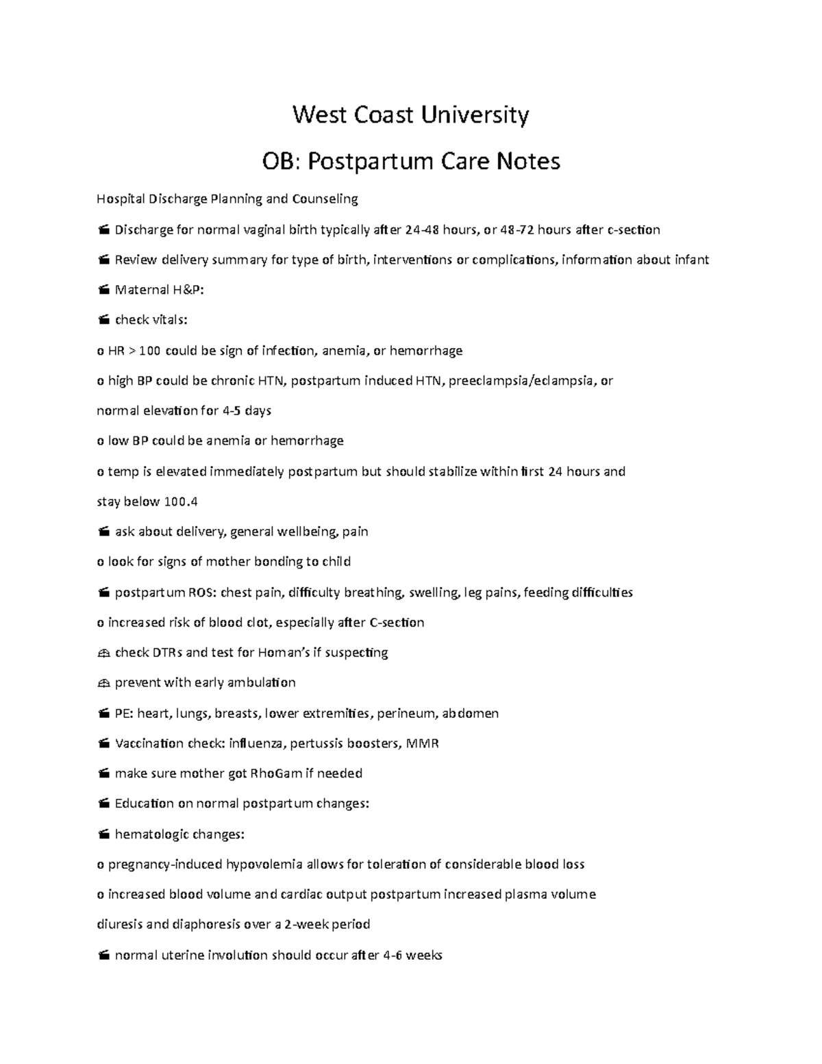 Postpartum Care - Notes( Assessment, Nursing Interventions, Treatments ...