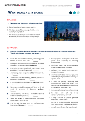 WHAT IS Smart CITY Teacher V1 - 1 WHAT MAKES A CITY SMART? SPEAKING 1 ...