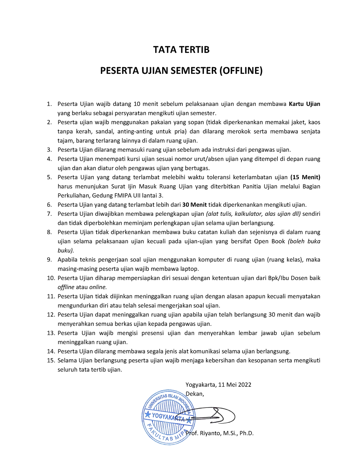 TATA Tertib Peserta Ujian Semester - TATA TERTIB PESERTA UJIAN SEMESTER ...