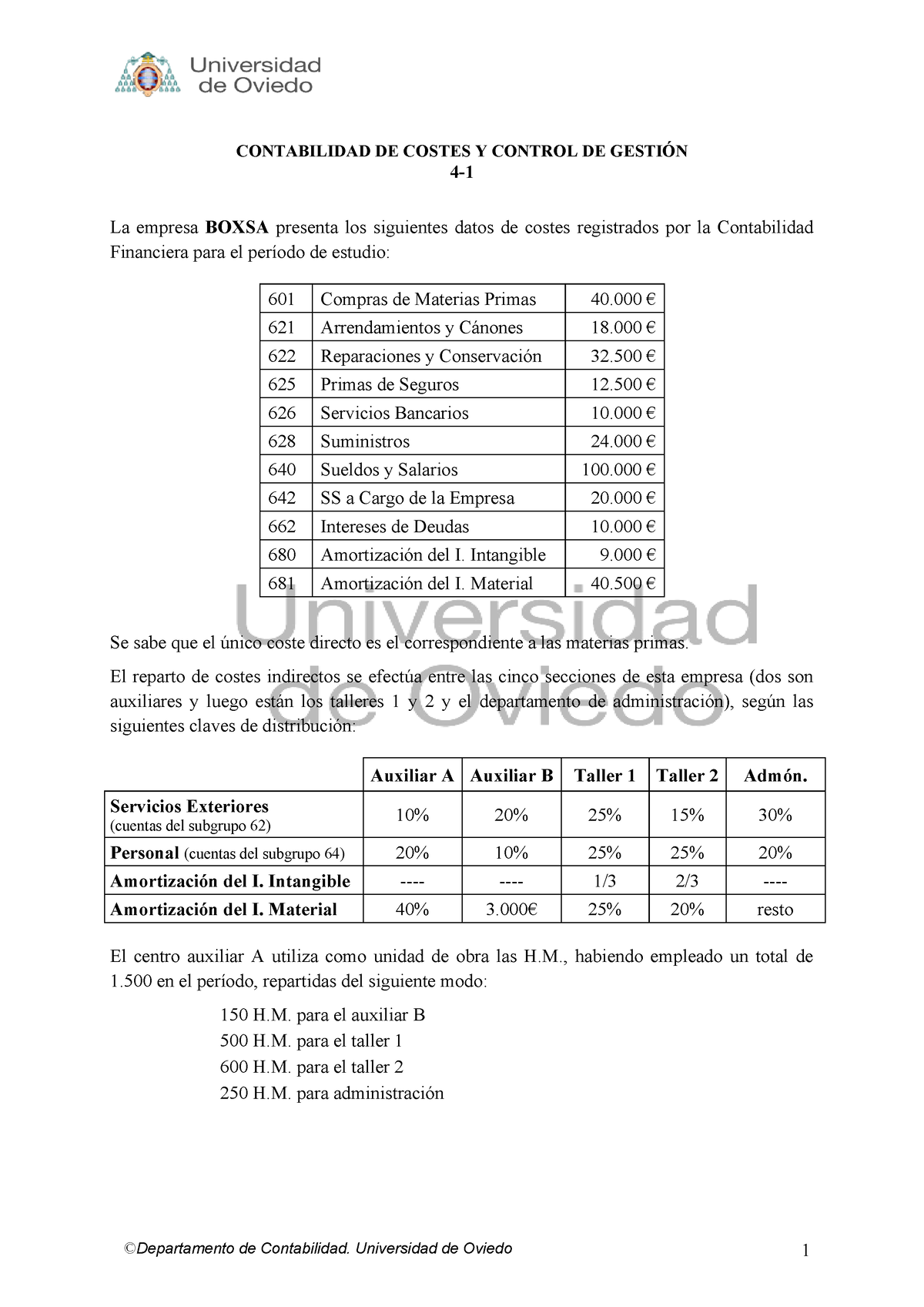 Ejercicios Costes T4 - CONTABILIDAD DE COSTES Y CONTROL DE GESTIÓN 4 ...