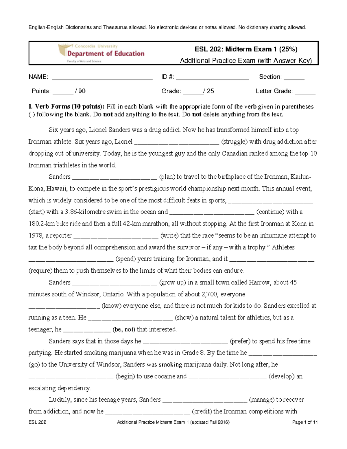 Sample/practice exam 2016, questions EnglishEnglish Dictionaries and