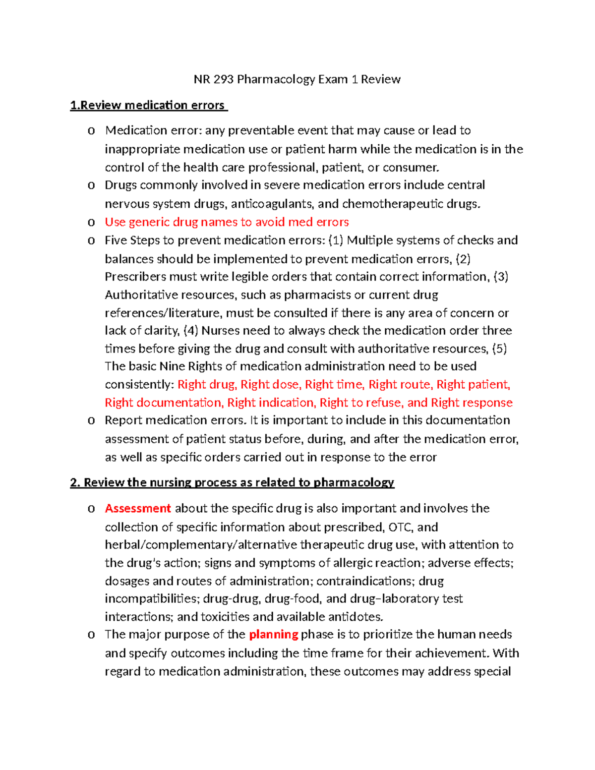 NR 293 Pharmacology Exam 1 Review - NR 293 Pharmacology Exam 1 Review 1 ...