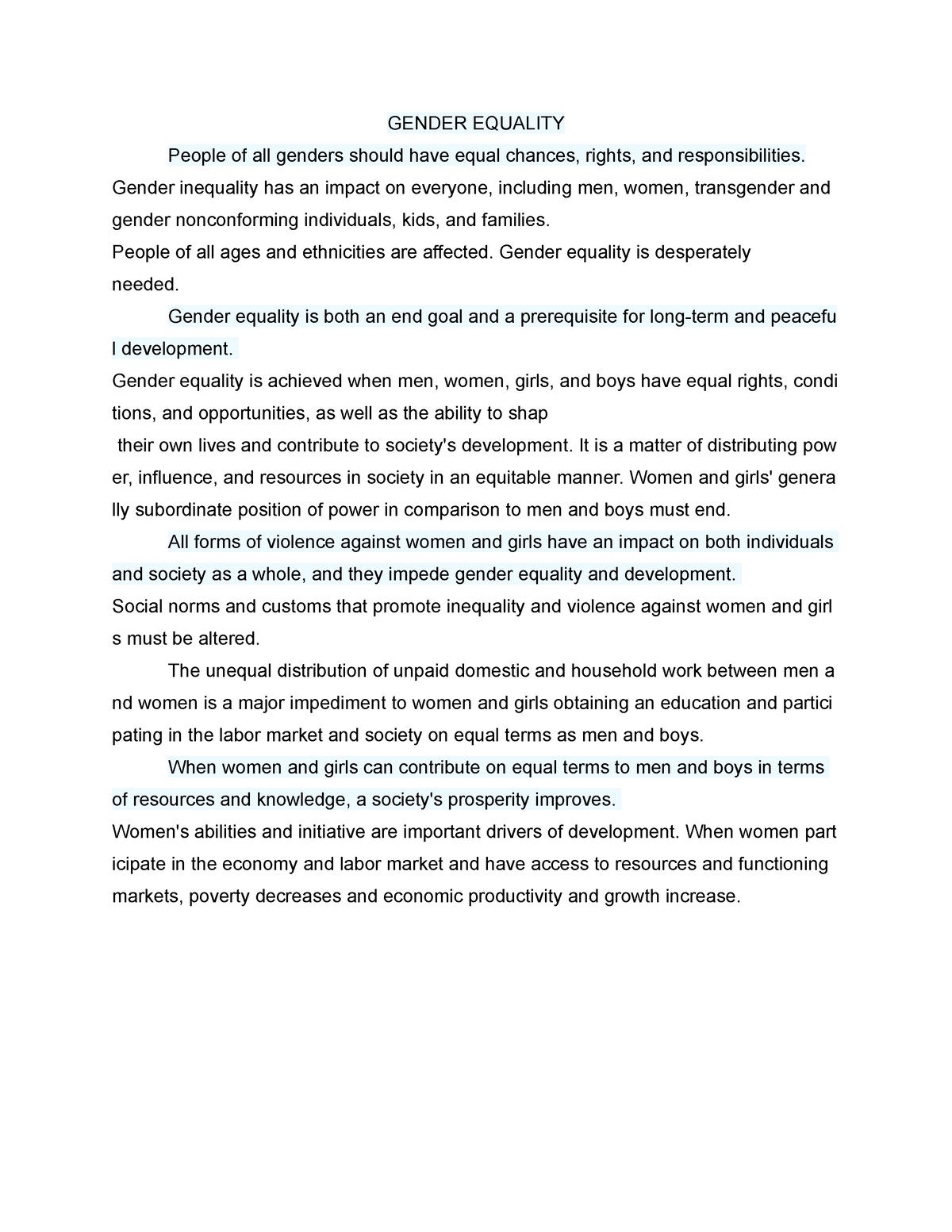 essay on gender equality in society