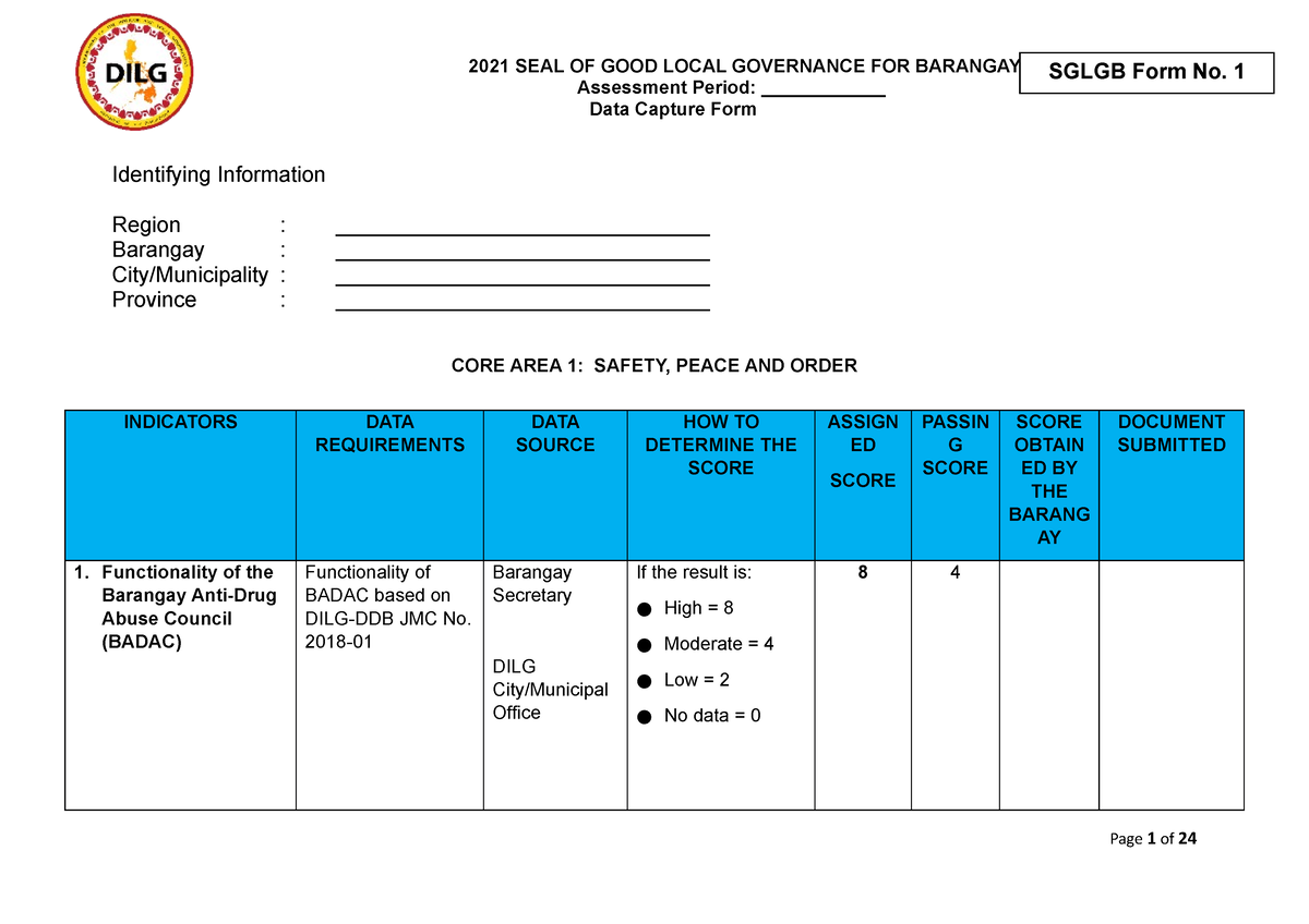 SGLG-DCF-Form - notes - Assessment Period: ____________ Data Capture ...