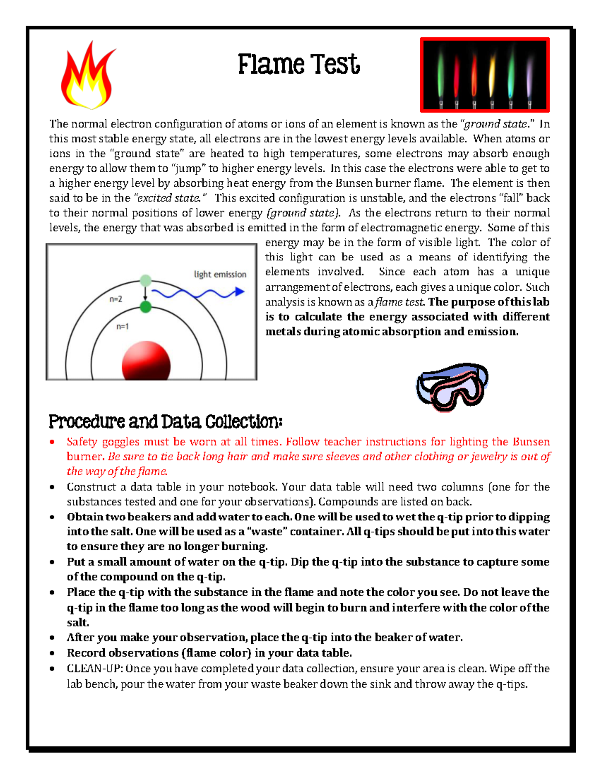 LAB Flame+Test No no mo Flame Test The normal electron configuration of atoms or ions of an