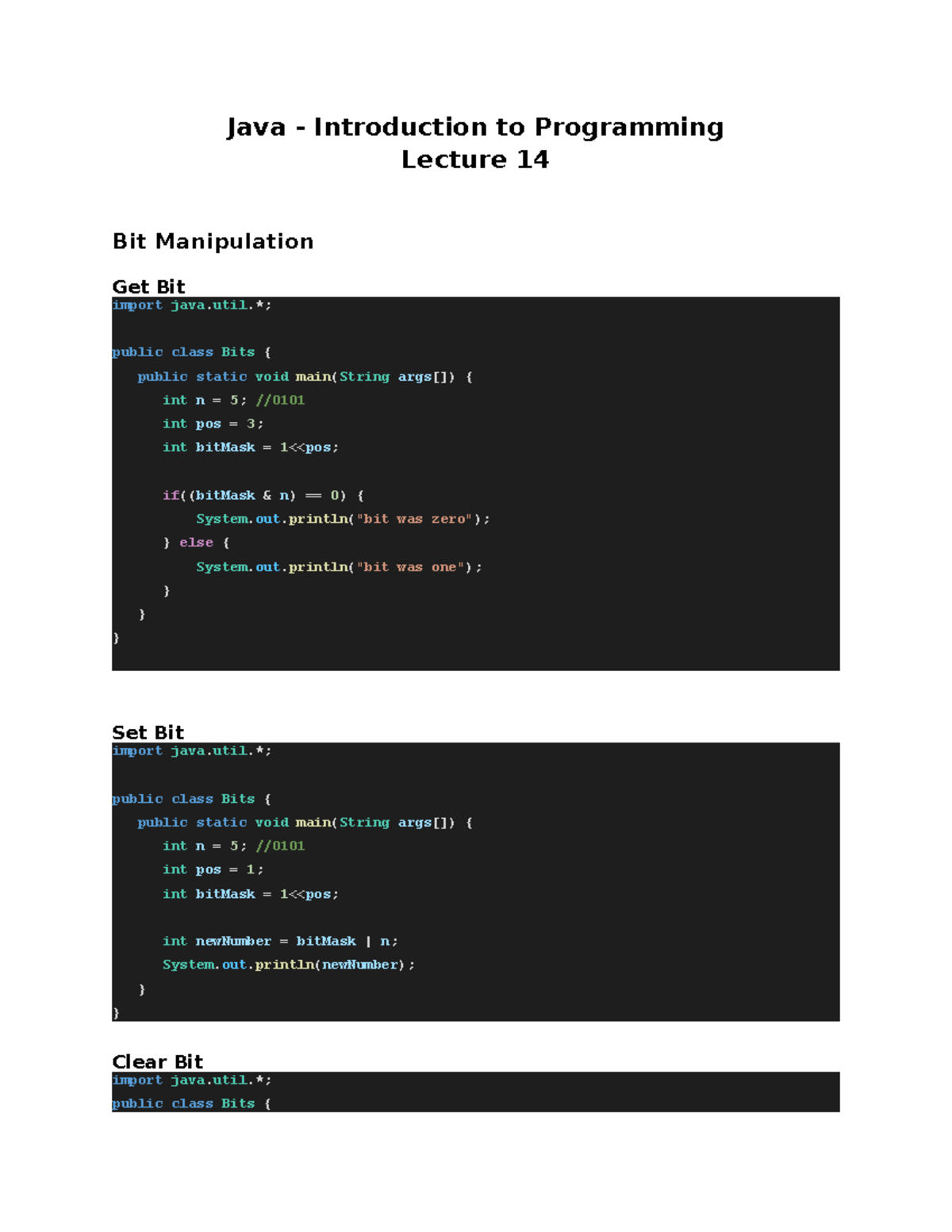 Java Introduction To Bit Manipulation Java Introduction To Programming Lecture Bit