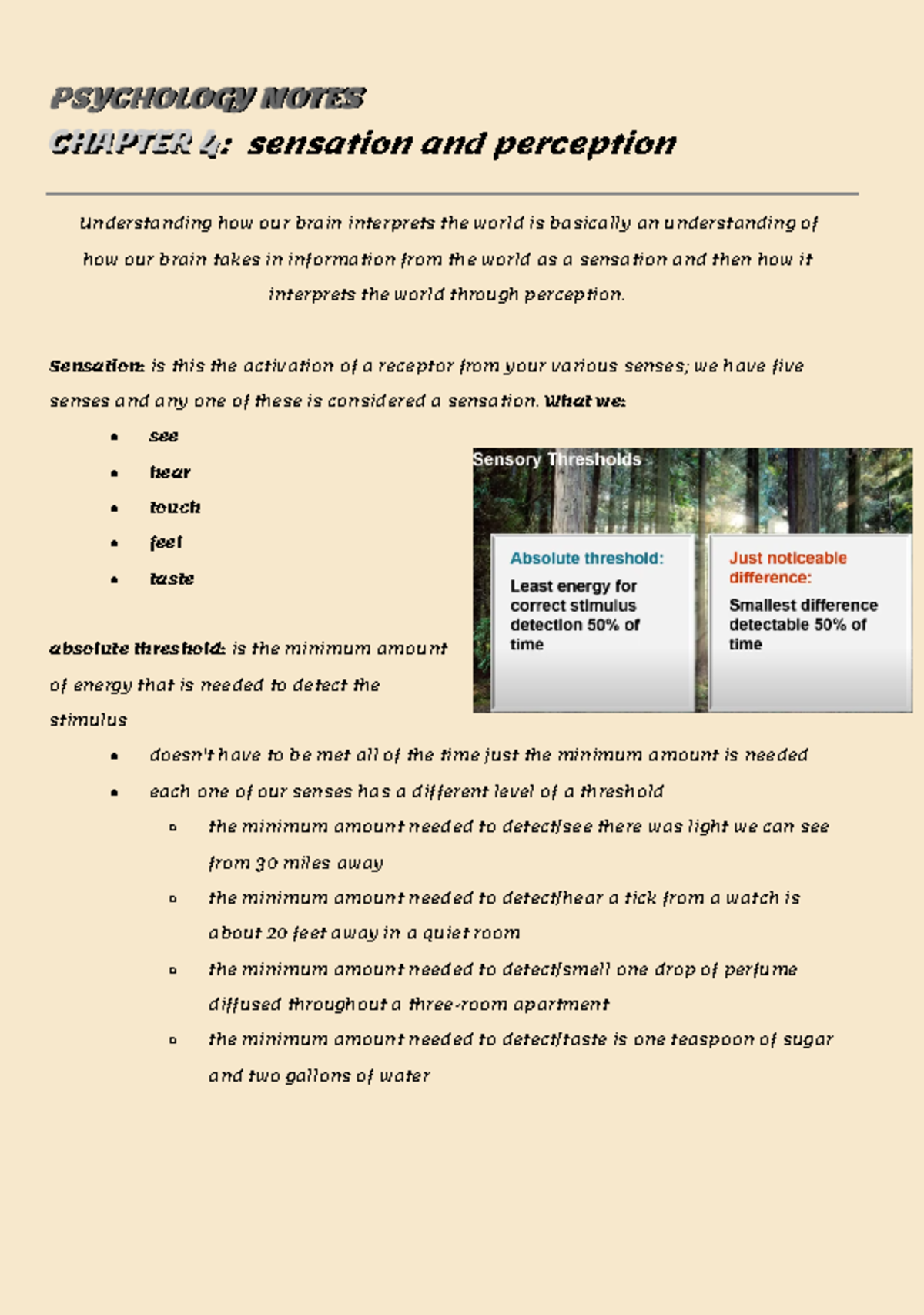 Chapter 4 - PSYCHOLOGY NOTES CHAPTER 4: Sensation And Perception ...