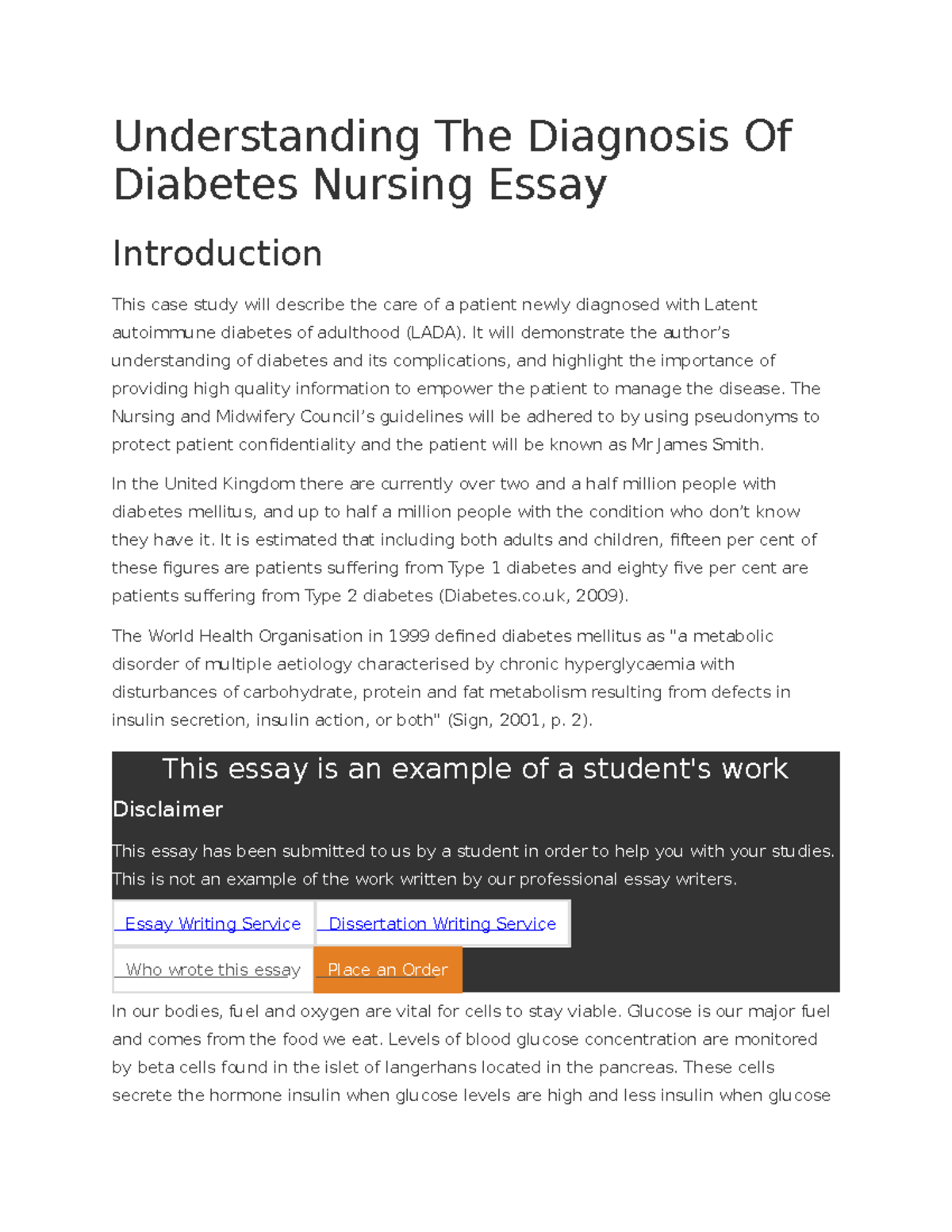 essay questions for diabetes