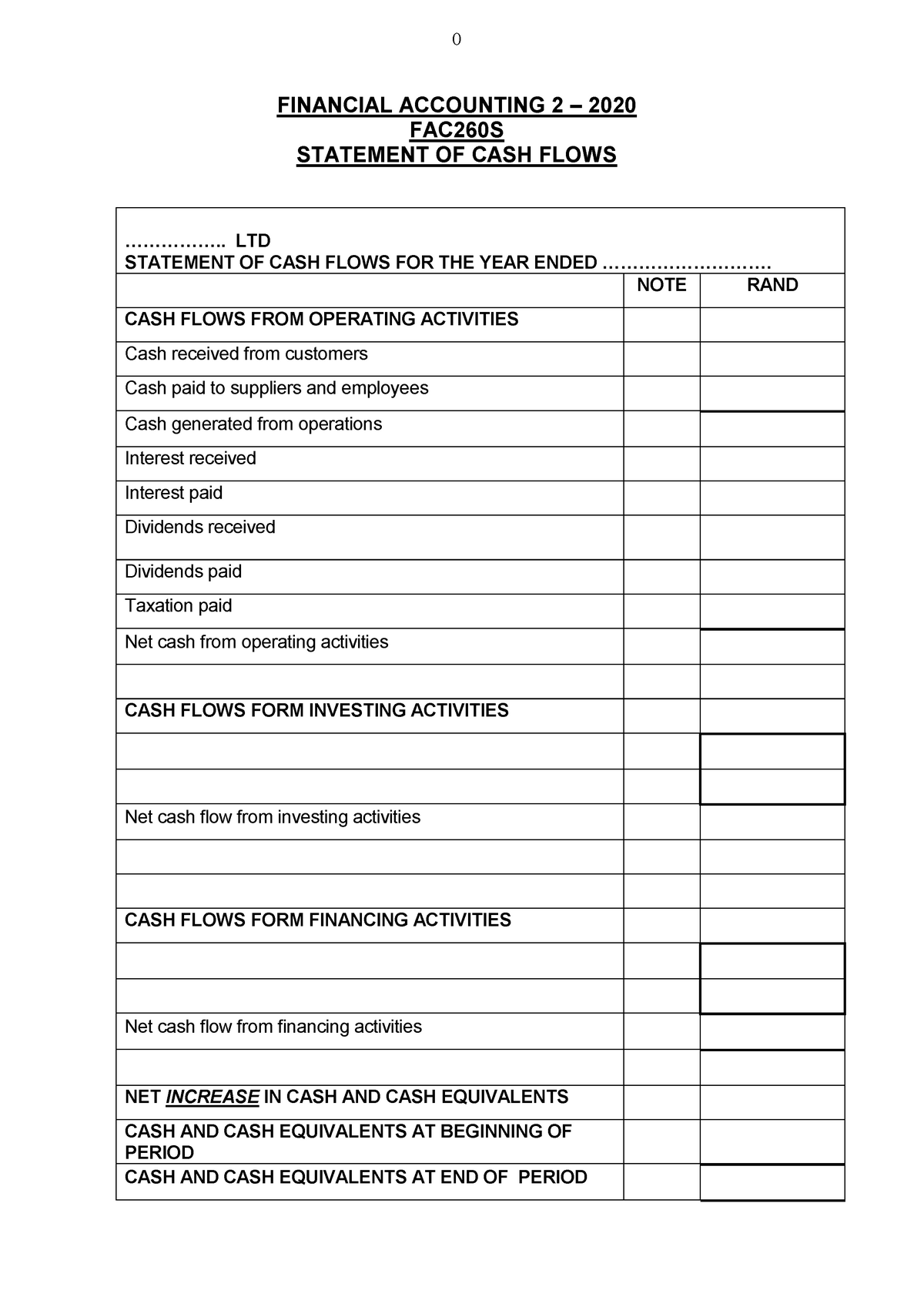 2020 CASH FLOW Handout - FINANCIAL ACCOUNTING QUESTION PAPER ...