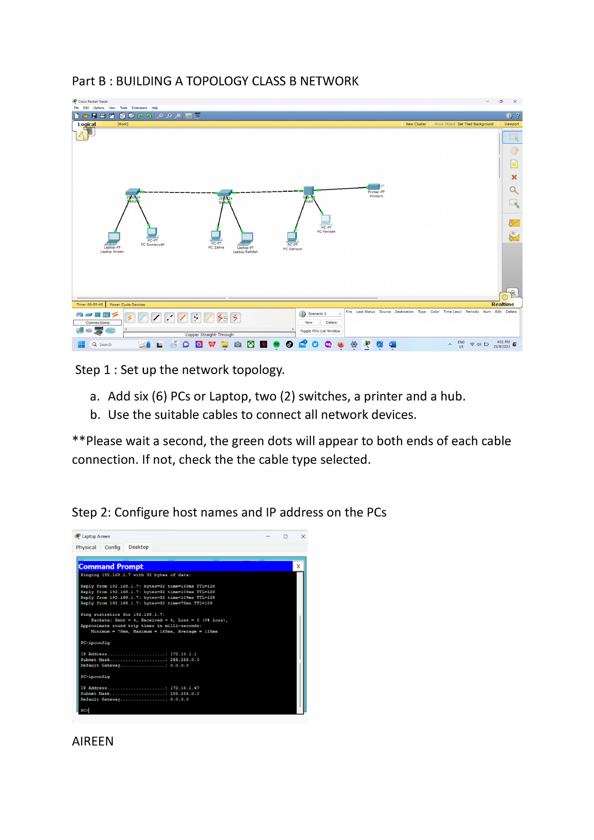 Part B - Test - Part B : BUILDING A TOPOLOGY CLASS B NETWORK Step 1 ...