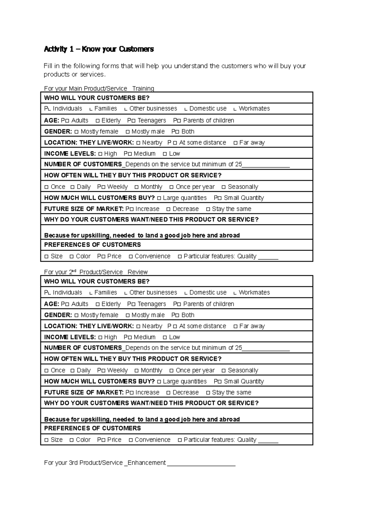Activity 1-know your customers - Activity 1 – Know your Customers Fill ...