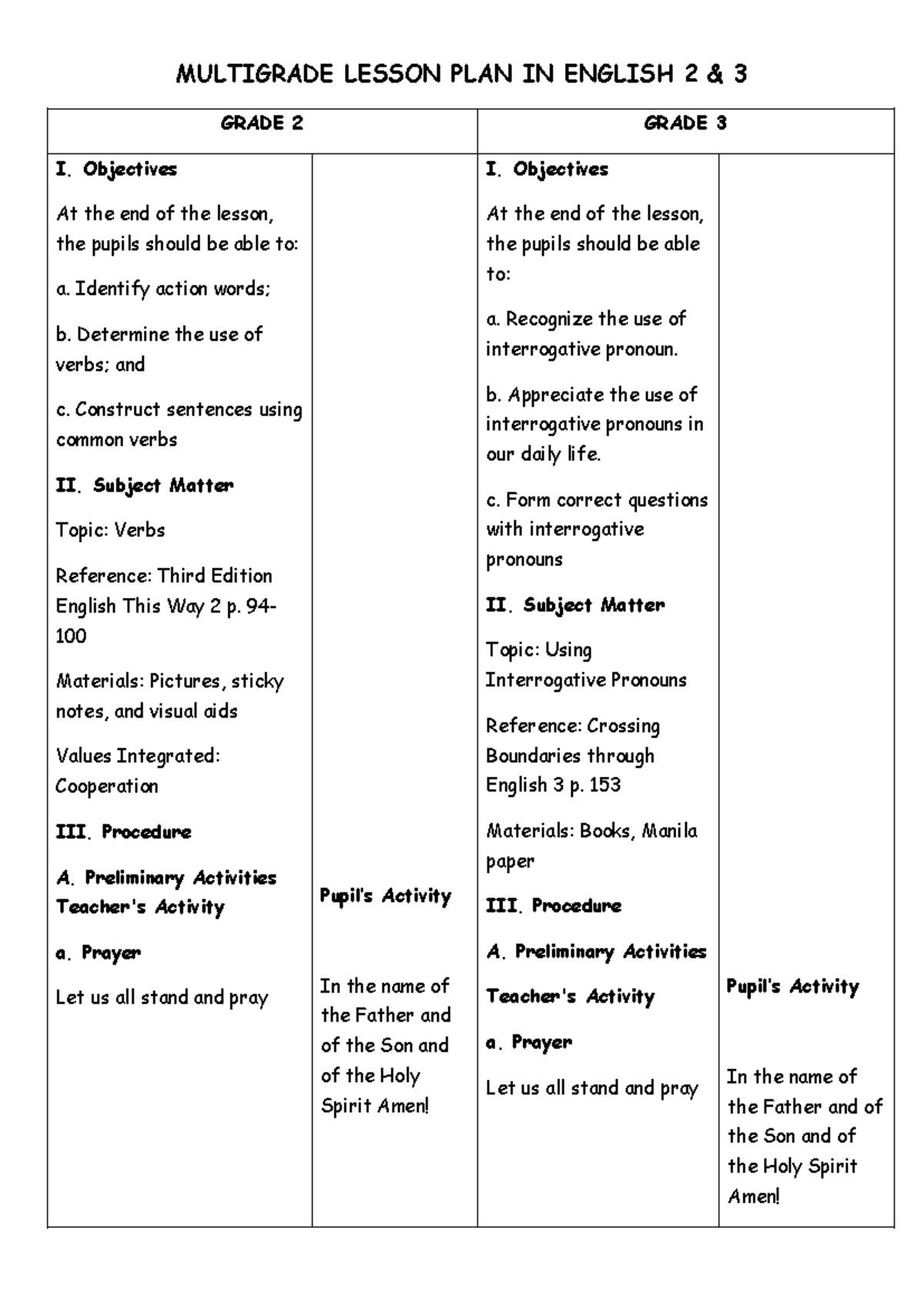 SPEC-101 LP- Multigrade - MULTIGRADE LESSON PLAN IN ENGLISH 2 & 3 GRADE ...