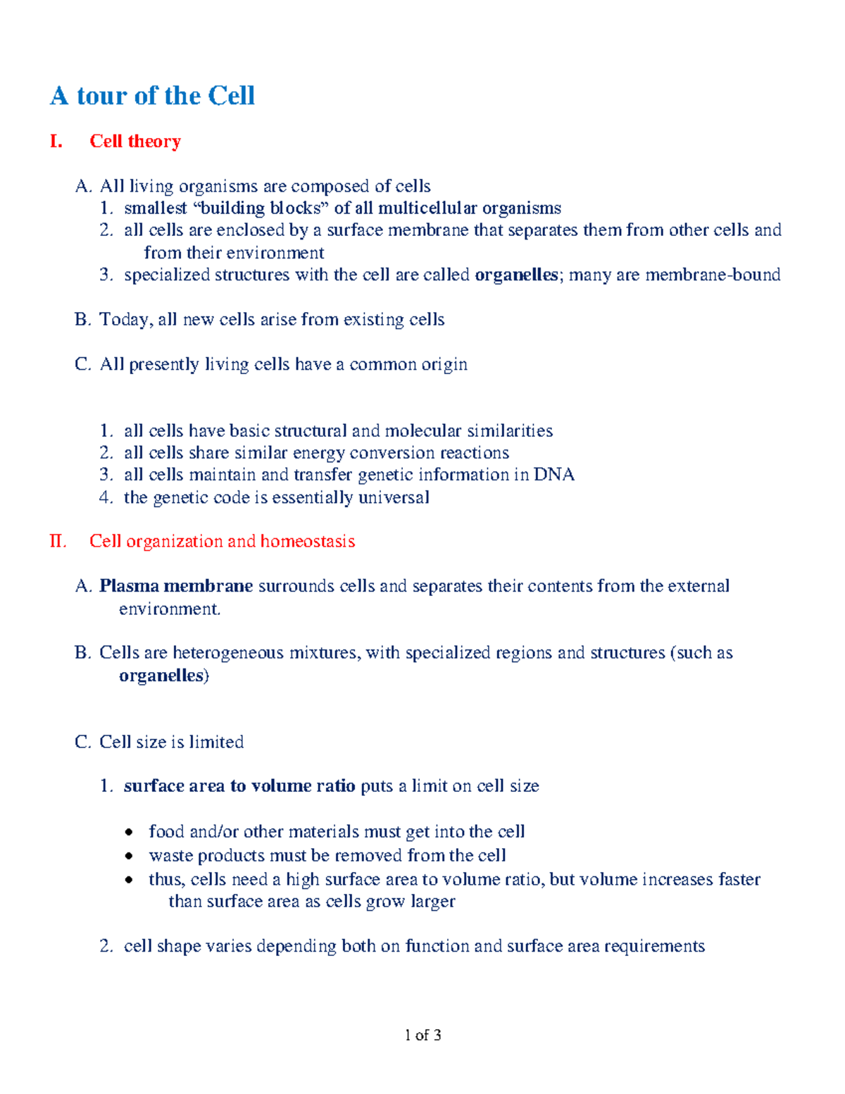 A tour of the Cell - Lecture notes 1 - 1 of 3 A tour of the Cell I ...