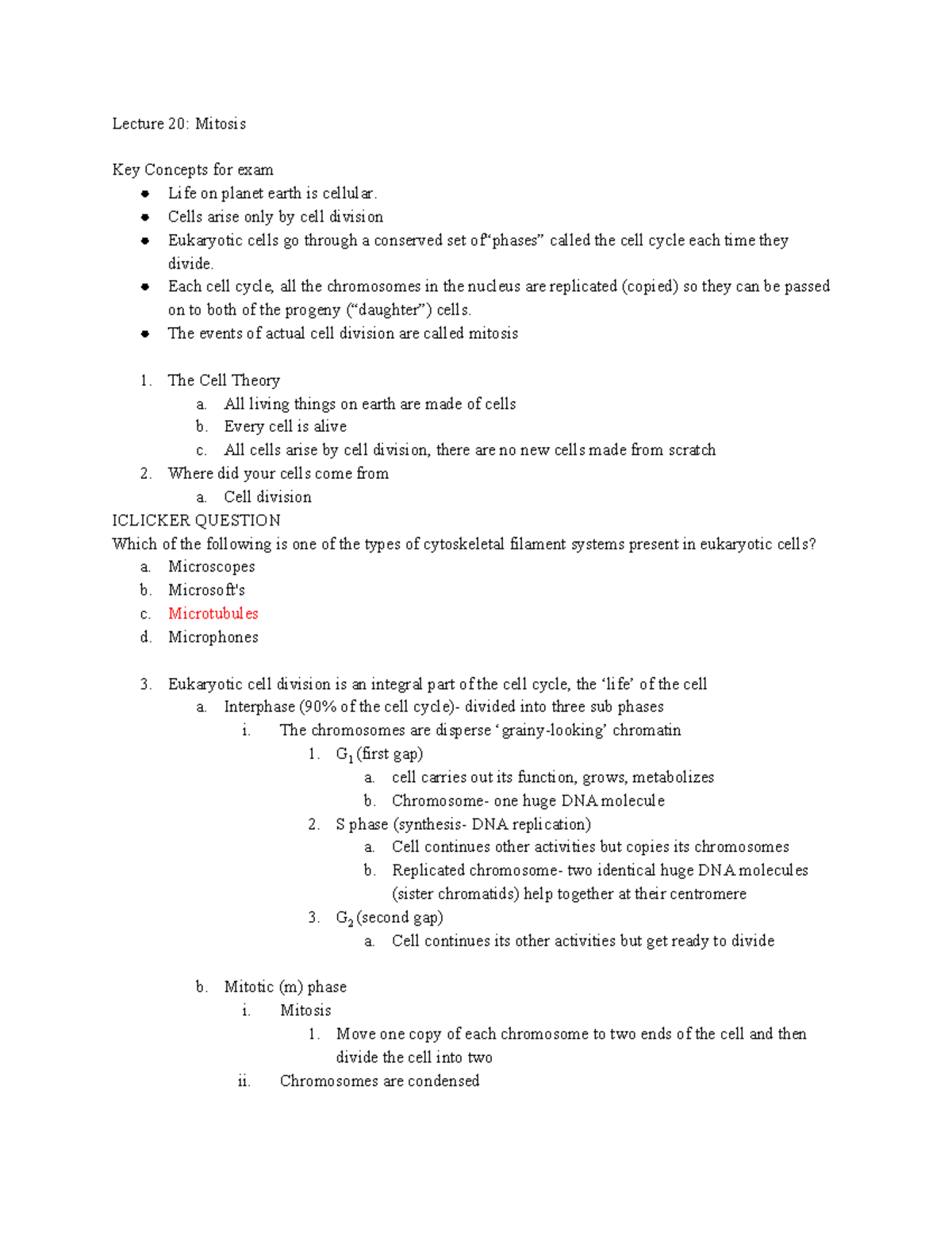 BIOB160 Exam 3 study guide - Lecture 20: Mitosis Key Concepts for exam ...