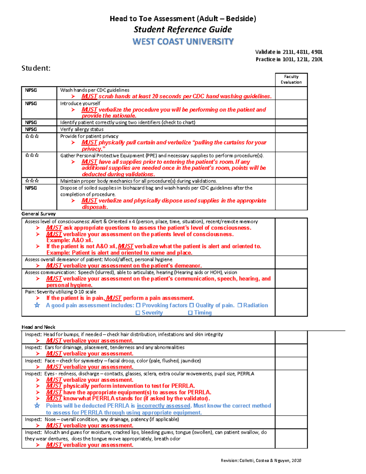 Head to Toe Assessment SRG2020 - Head to Toe Assessment (Adult ...