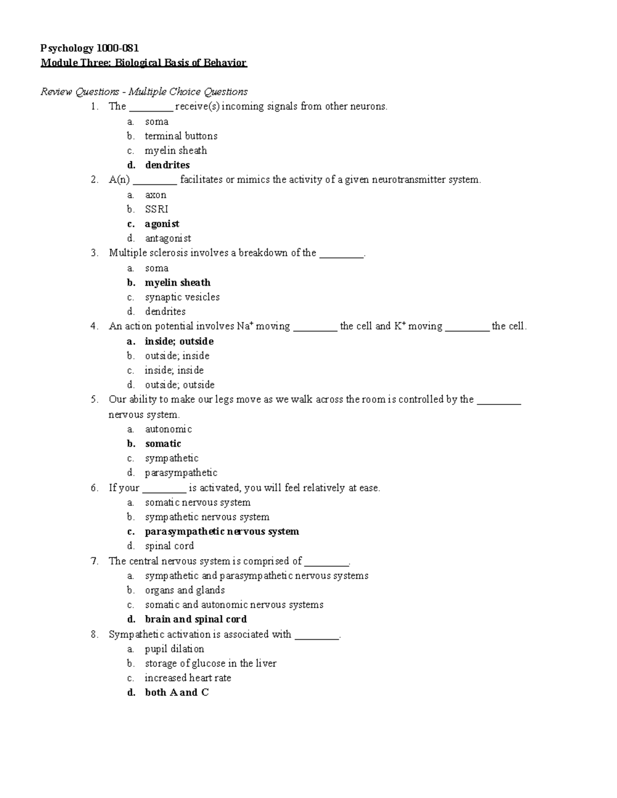 Psychology 1000-081 module three review questions - Psyc 1000 ...