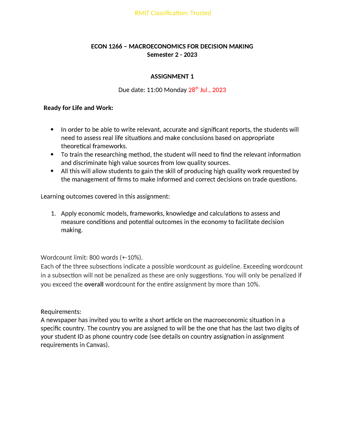 rmit macroeconomics 1 assignment 2