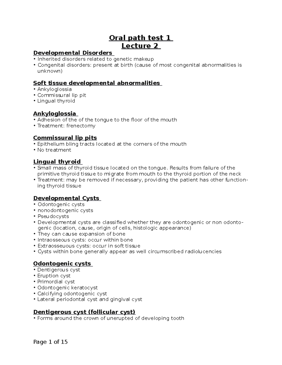 Oral path test 1 course work Oral path test 1 Lecture 2