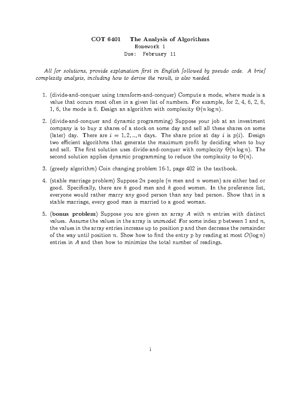 Homework Assignment 1 Cot 6401 The Analysis Of Algorithms Homework 1 Homework Assignment 1 Cot 6401 The Analysis Of Algorithms Homework 1