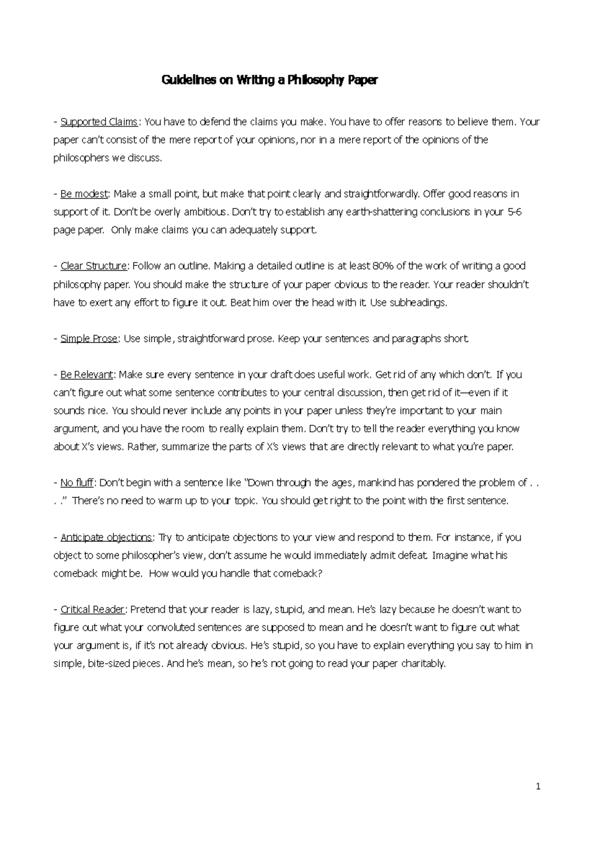 0. writing philosophy - Guidelines on Writing a Philosophy Paper ...