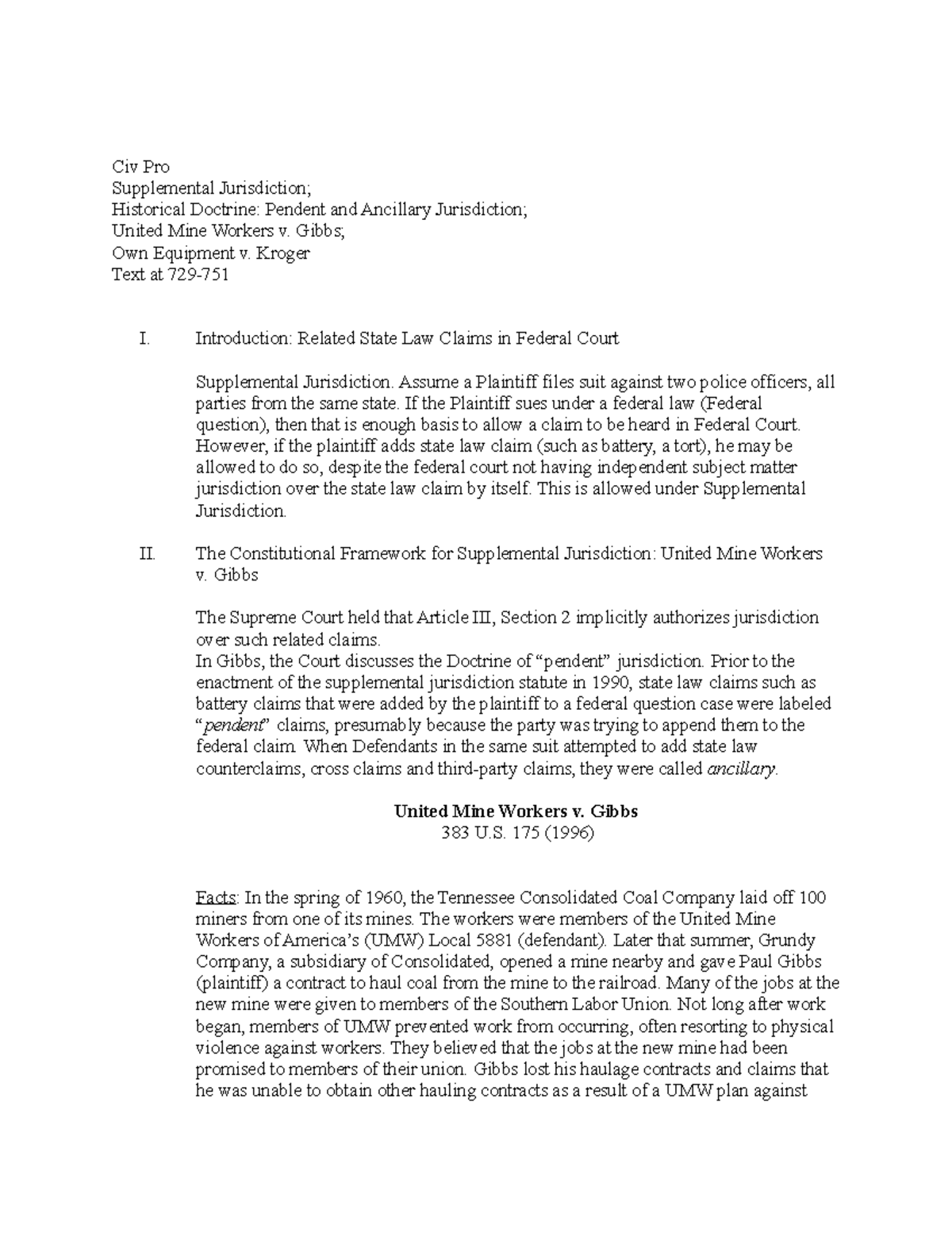 Supplemental Jurisdiction; Historical Doctrine Pendent and Ancillary