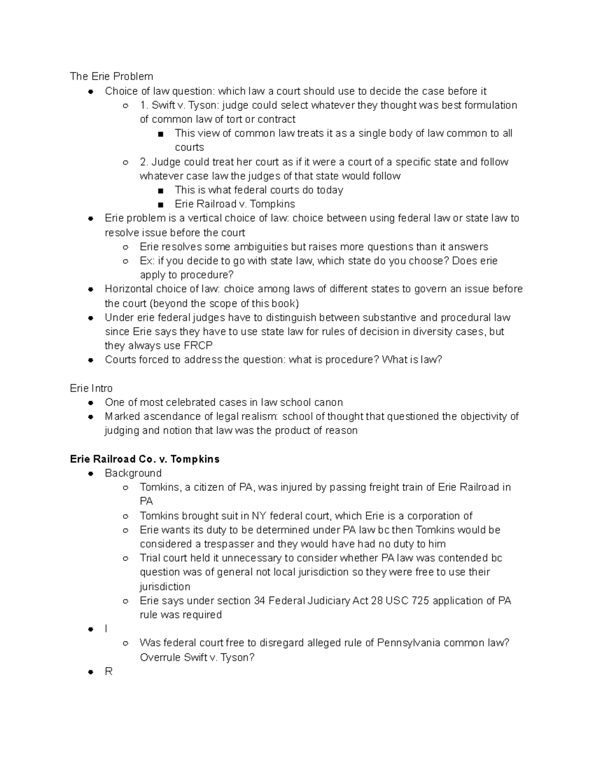 Civ Pro 11 30 Reading - The Erie Problem Choice Of Law Question: Which 