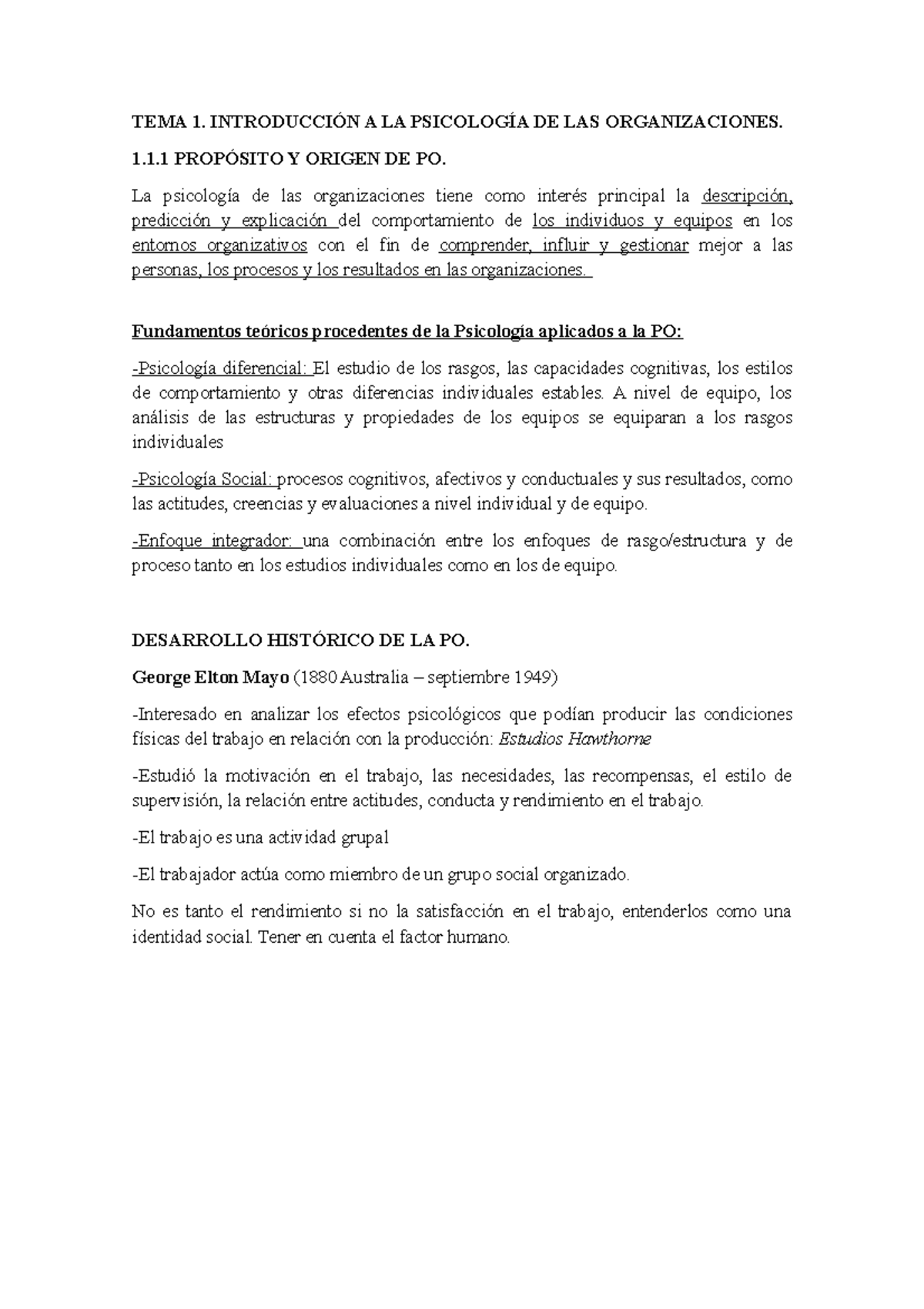 TEMA 1 - Apuntes 1 - TEMA 1. INTRODUCCIÓN A LA PSICOLOGÍA DE LAS ...