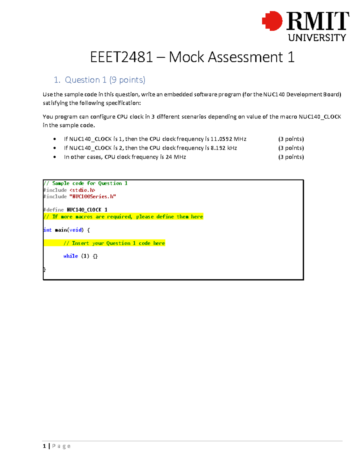 EEET2481 Mock Assessment 1 - 1 | P a g e EEET2481 – Mock Assessment 1 1 ...