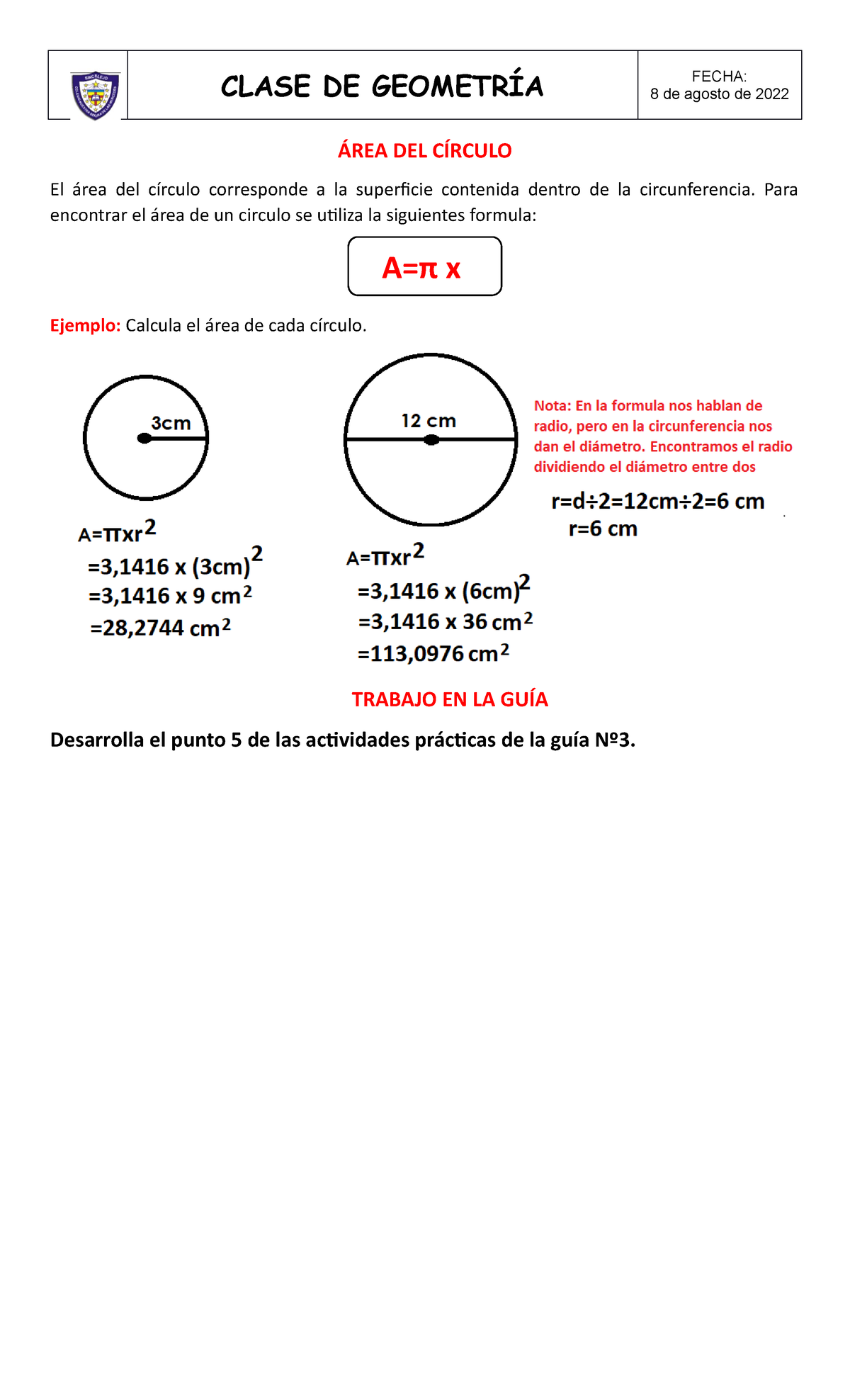 Clase De Geometr A Y Estad Stica Clase De Geometr A De Agosto De