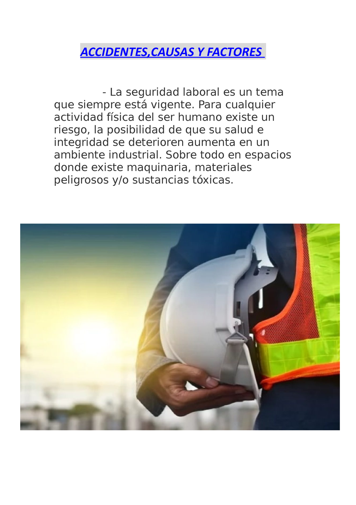 Accidentes Seguridad E Higiene Industrial - ACCIDENTES,CAUSAS Y ...