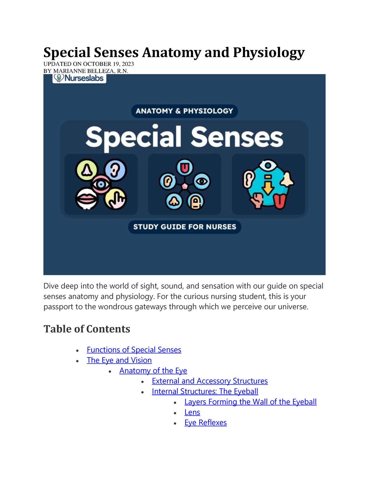 Special Senses Anatomy And Physiology - Nursing Notes - Special Senses ...