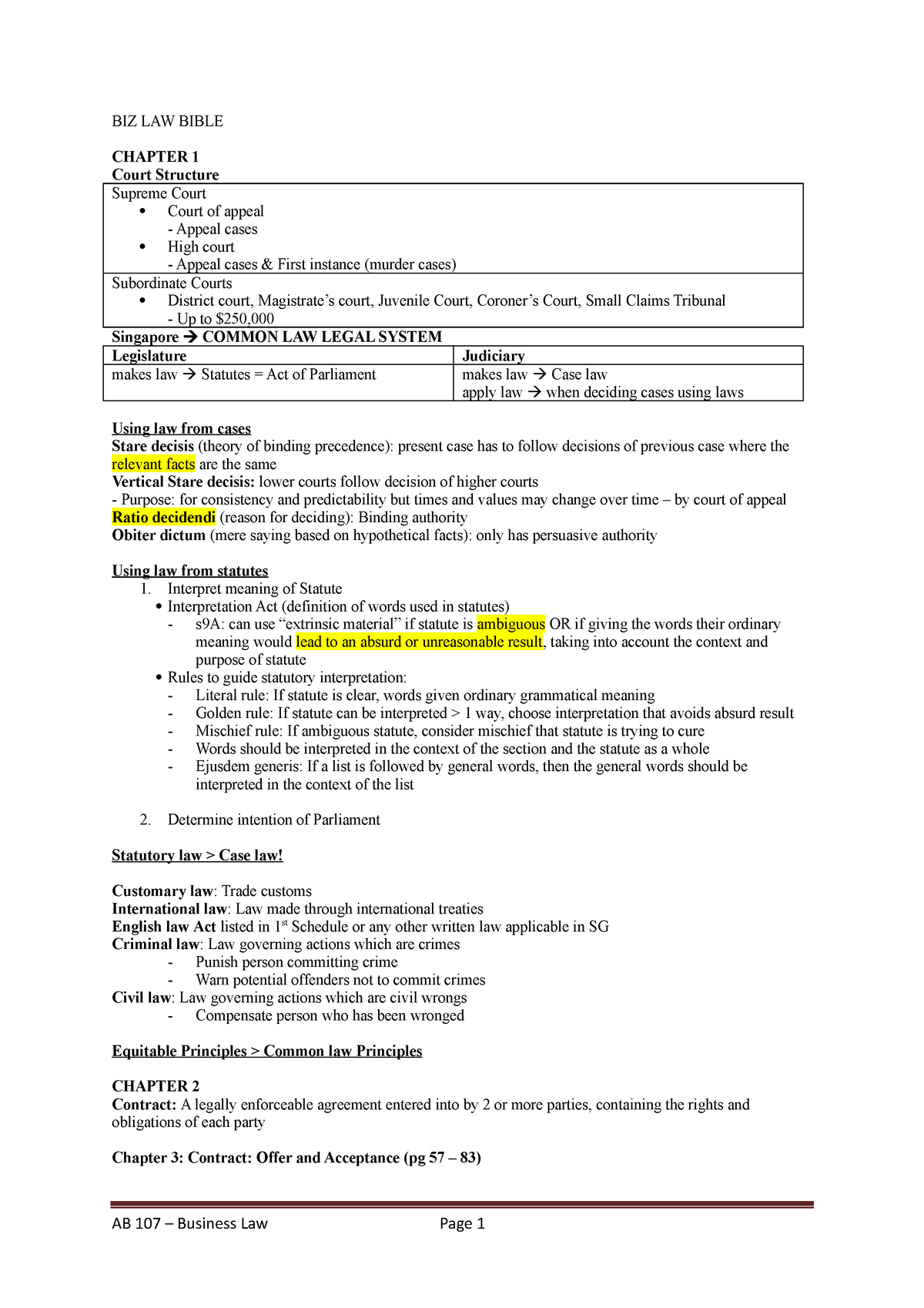 Biz Law Holy Bible Summary Business Law Biz Law Bible Chapter 1 Court Structure Supreme Court Studocu