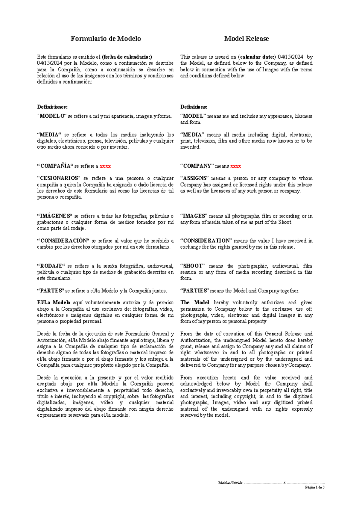 Model Release General - Derechos de imagen sobre un artista para medios ...