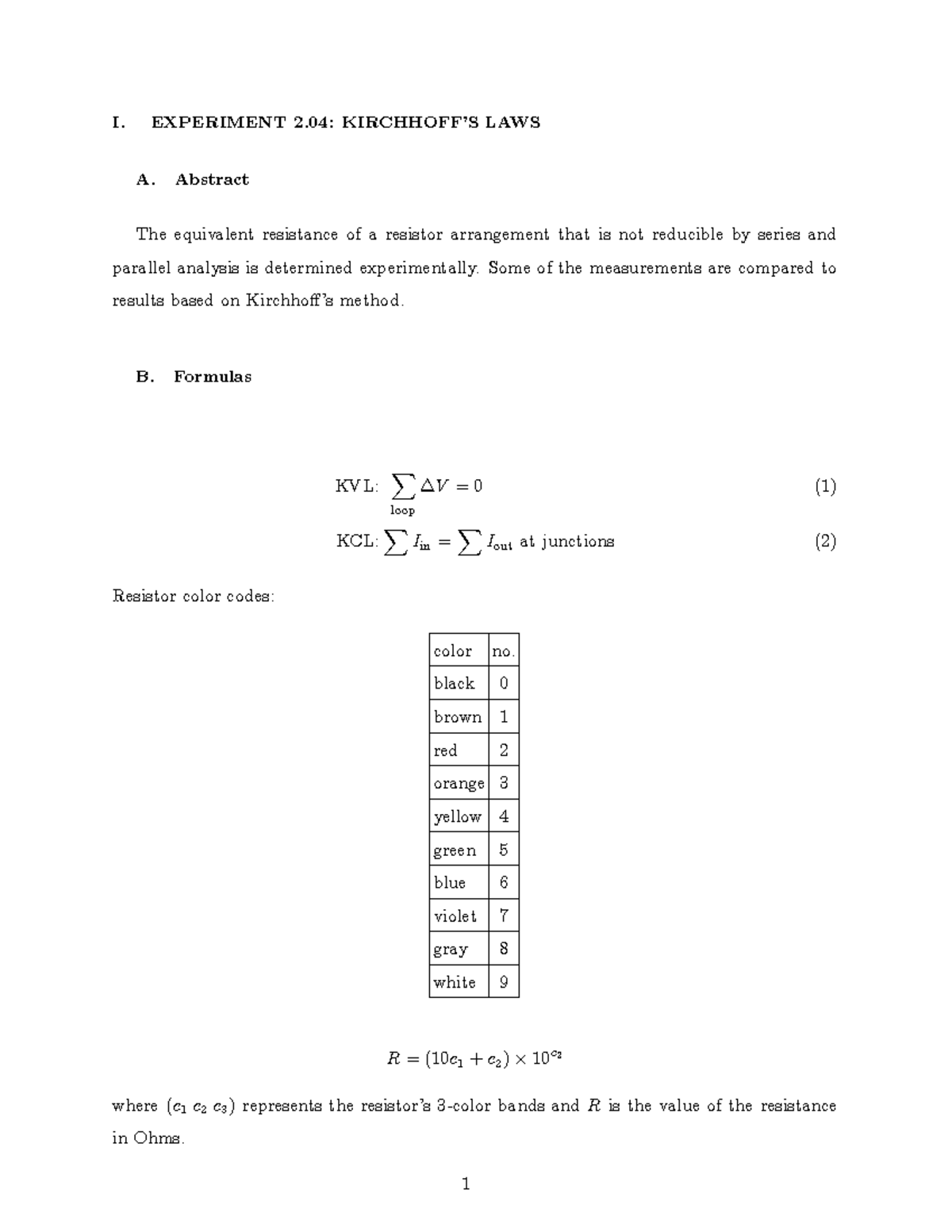 Exp2-04 - lab assignment - I. EXPERIMENT 2: KIRCHHOFFíS LAWS A ...