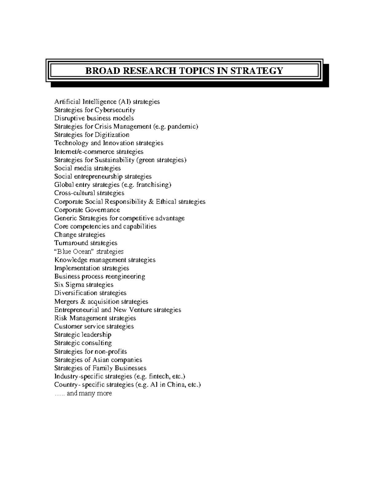 research proposal topics in strategic management