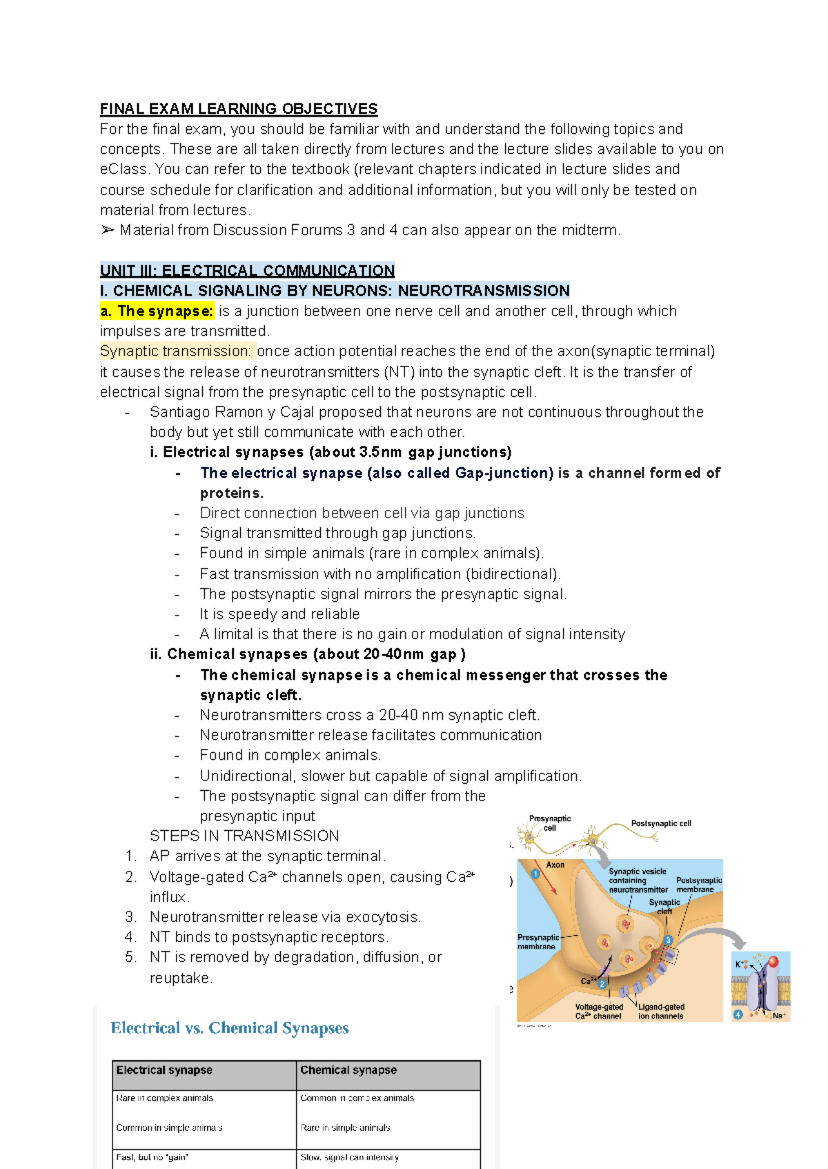 BIOL 3060 Final Study Guide - FINAL EXAM LEARNING OBJECTIVES For the ...