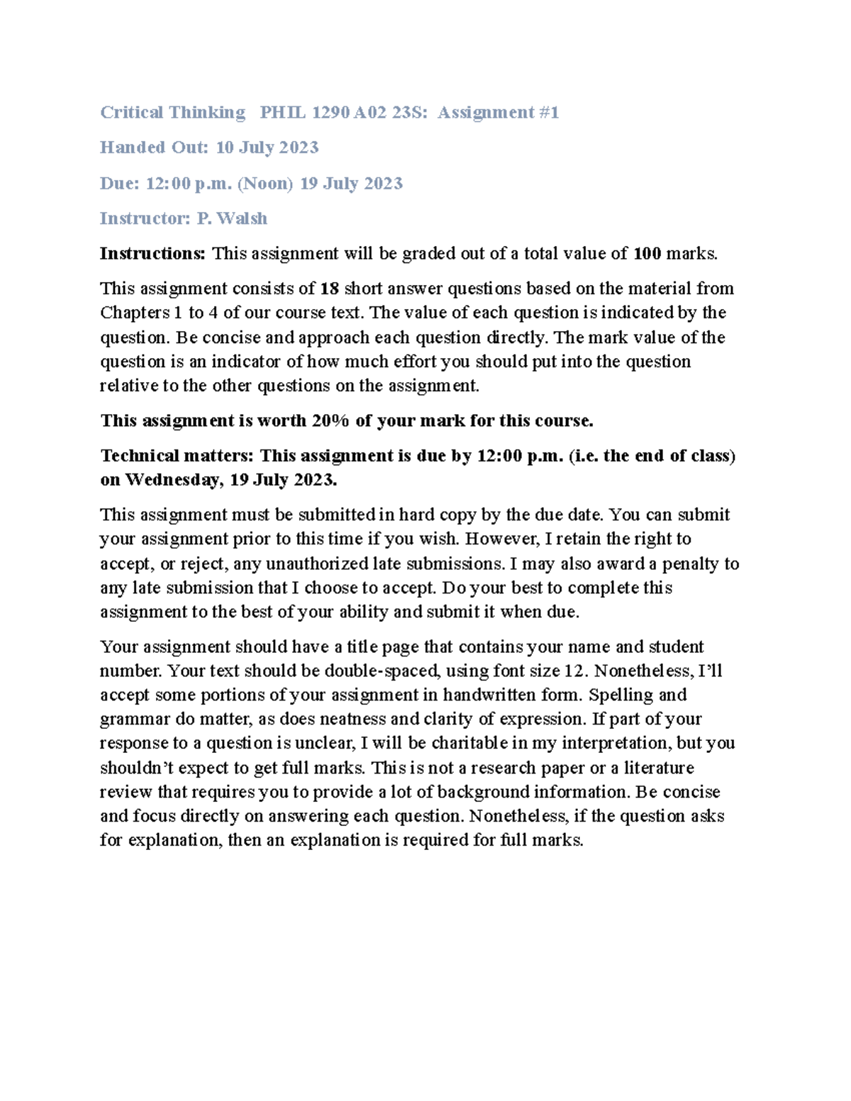 1290 A02 23S Assignment 1 - Critical Thinking PHIL 1290 A02 23S ...