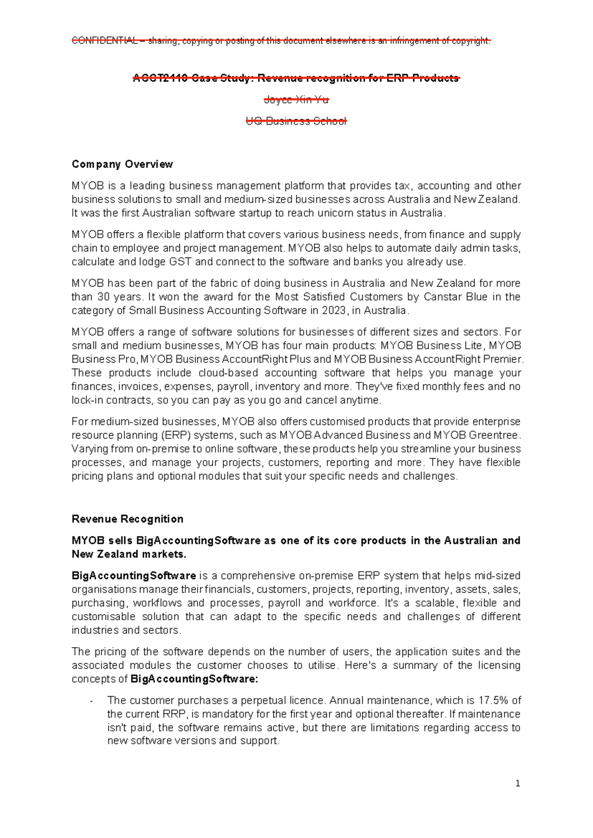 CASE study ACCT2110 - CONFIDENTIAL – sharing, copying or posting of ...