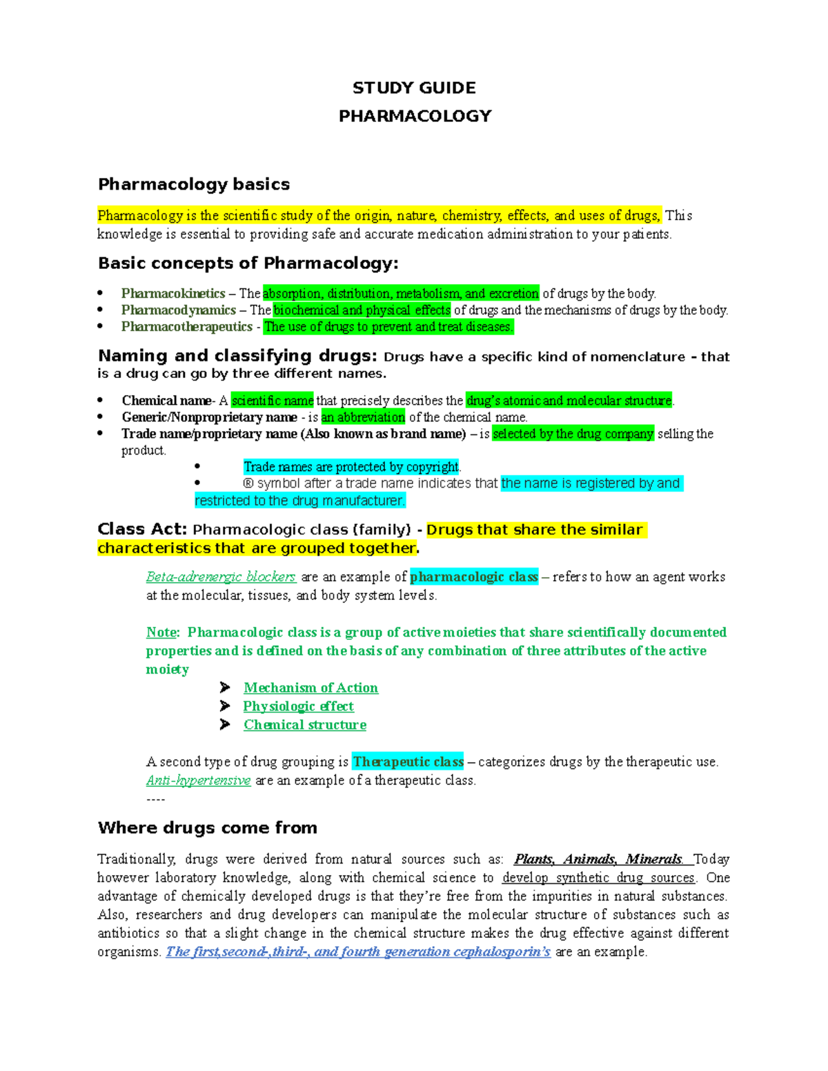 Pharmacology Study Guide - STUDY GUIDE PHARMACOLOGY Pharmacology Basics ...