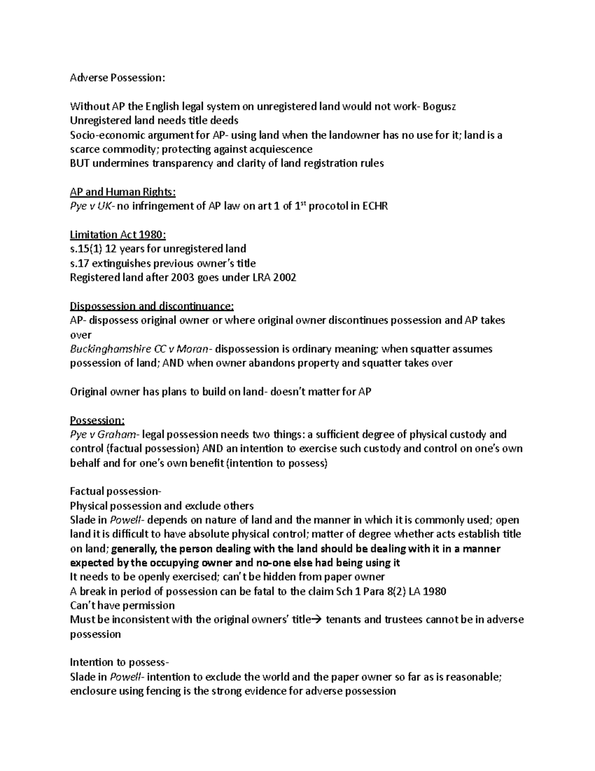 Adverse Possession - Lecture notes All on topic combined - Adverse ...