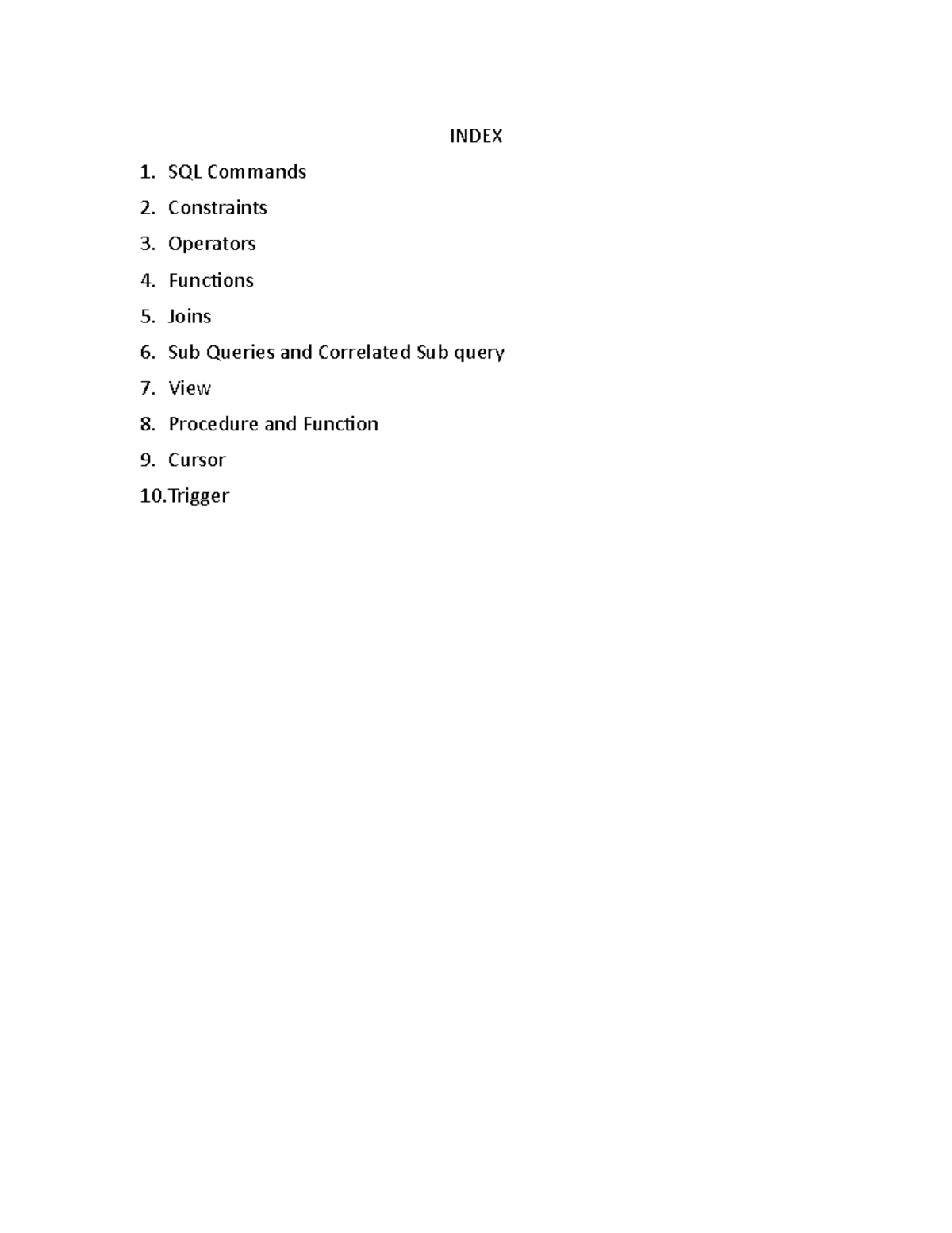 SQL - Lecture notes 8 - INDEX SQL Commands Constraints Operators ...