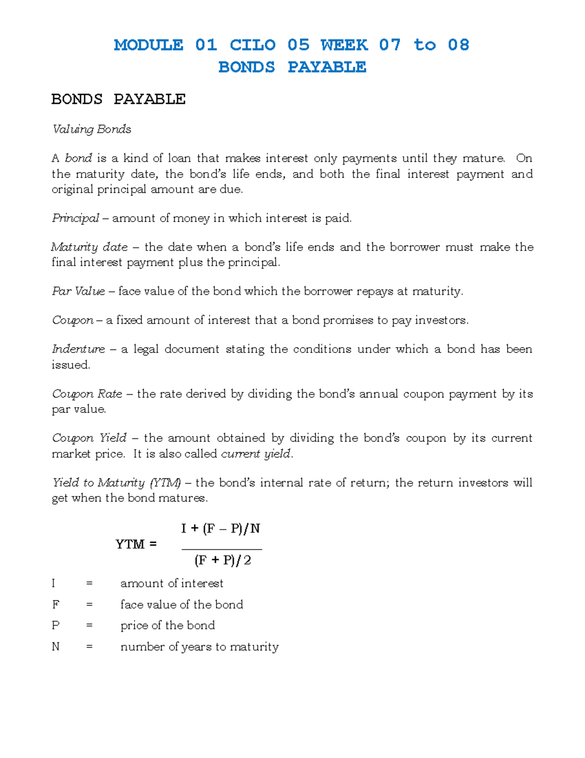 (07) M01 WK07 To WK08 Bonds Payable - BONDS PAYABLE BONDS PAYABLE ...