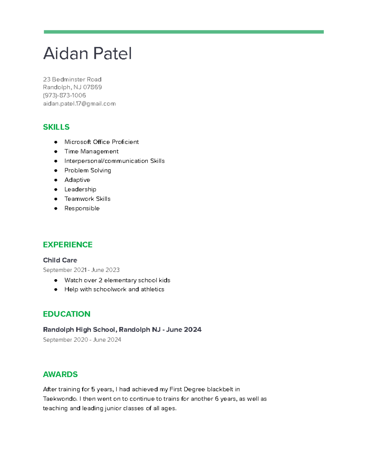 Resume Starter number 1 Aidan - Thumb 1200 1553 