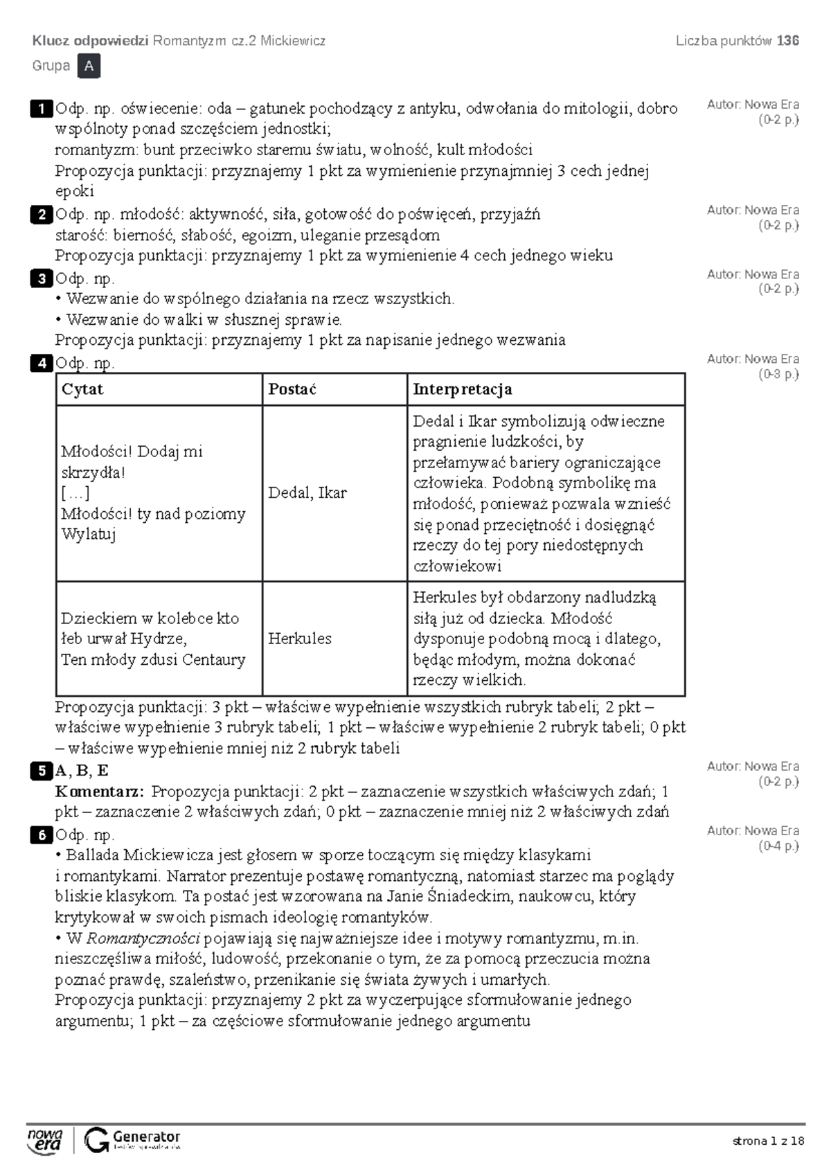1. Romantyzm cz.2 Mickiewicz Klucz odpowiedzi - Klucz odpowiedzi