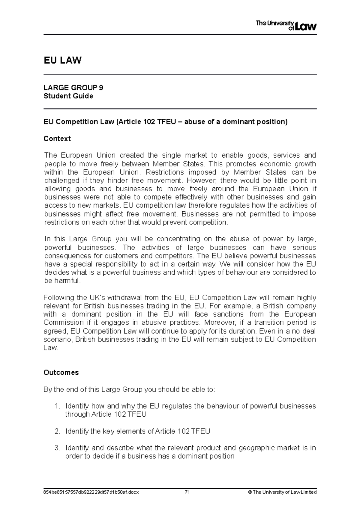 1920 eu level 4 lg09 ce01 student guide - EU LAW LARGE GROUP 9 Student ...