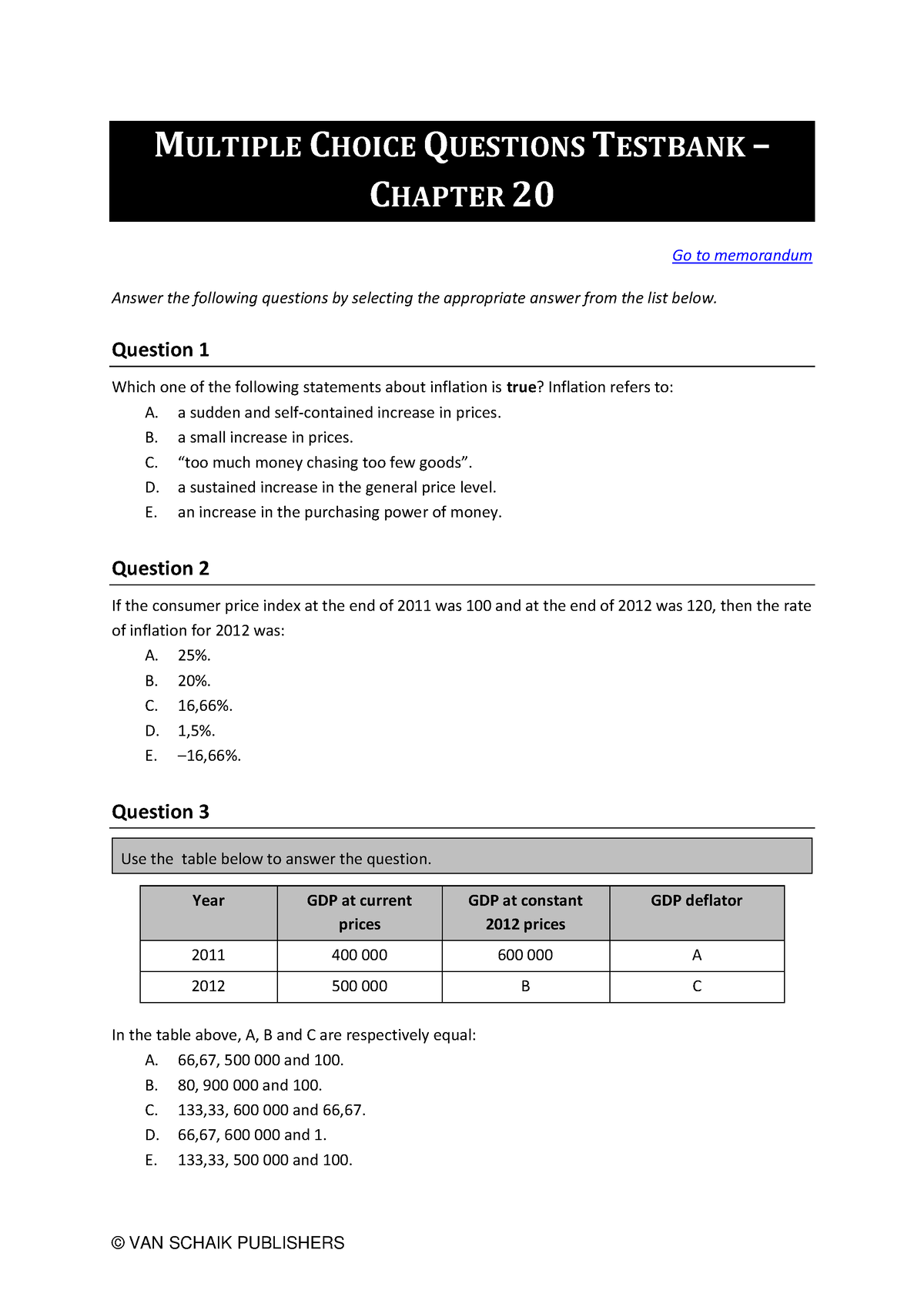 Economics 5 MCQ C20 - HELPFUL - MULTIPLE CHOICE QUESTIONS TESTBANK ...